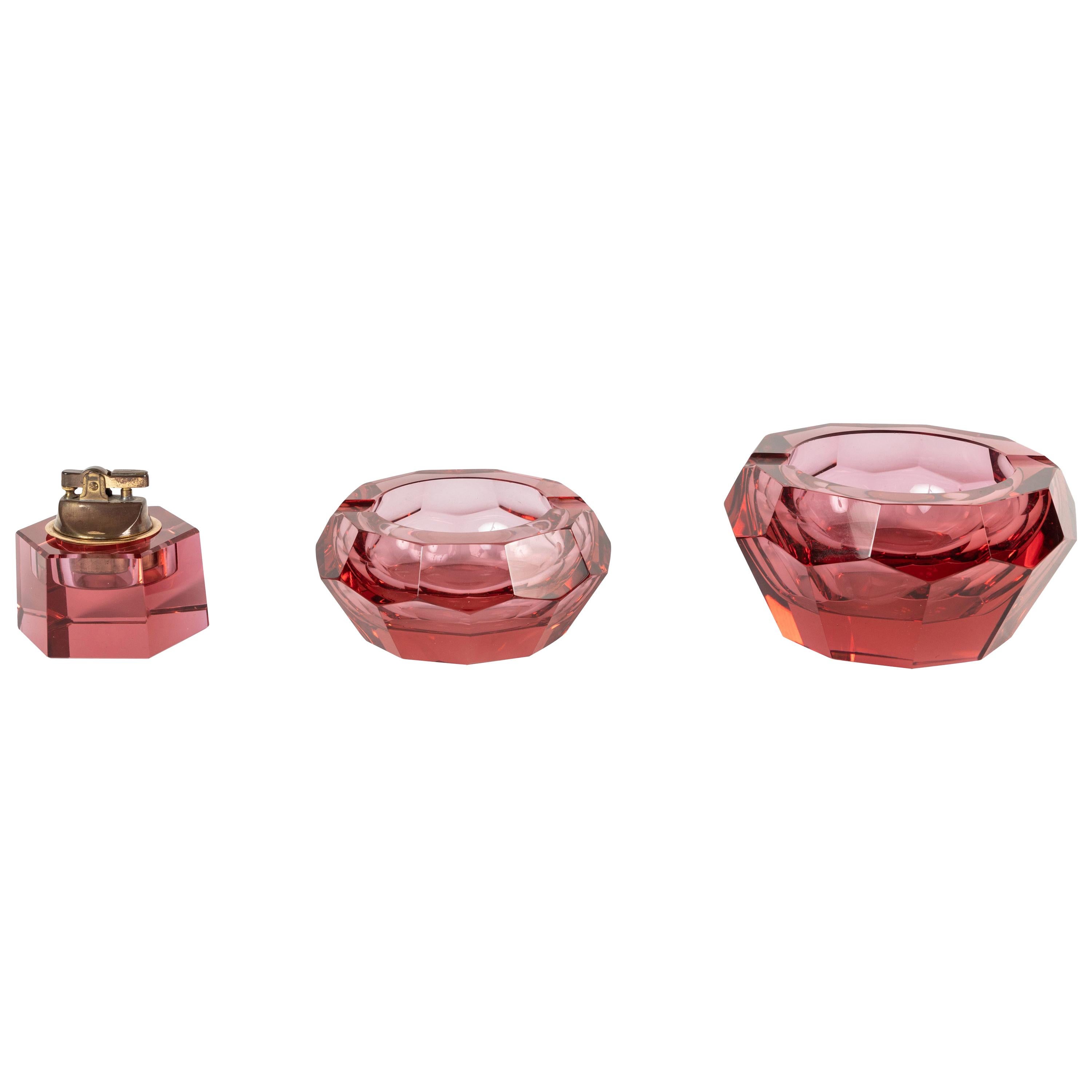 Cut Crystal Ashtrays and Lighter
