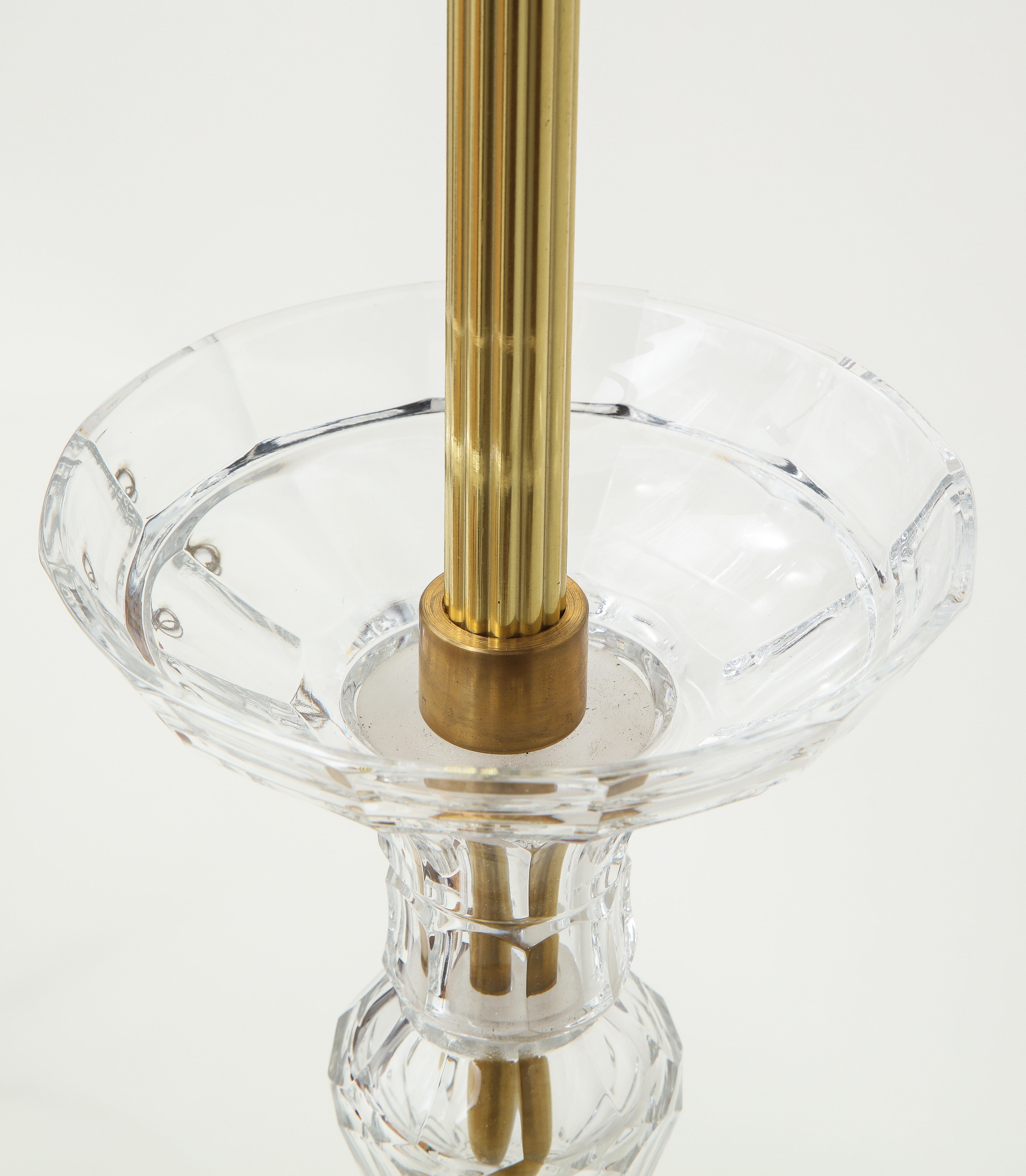 20th Century Cut Crystal Ball and Brass Columnar Table Lamp For Sale
