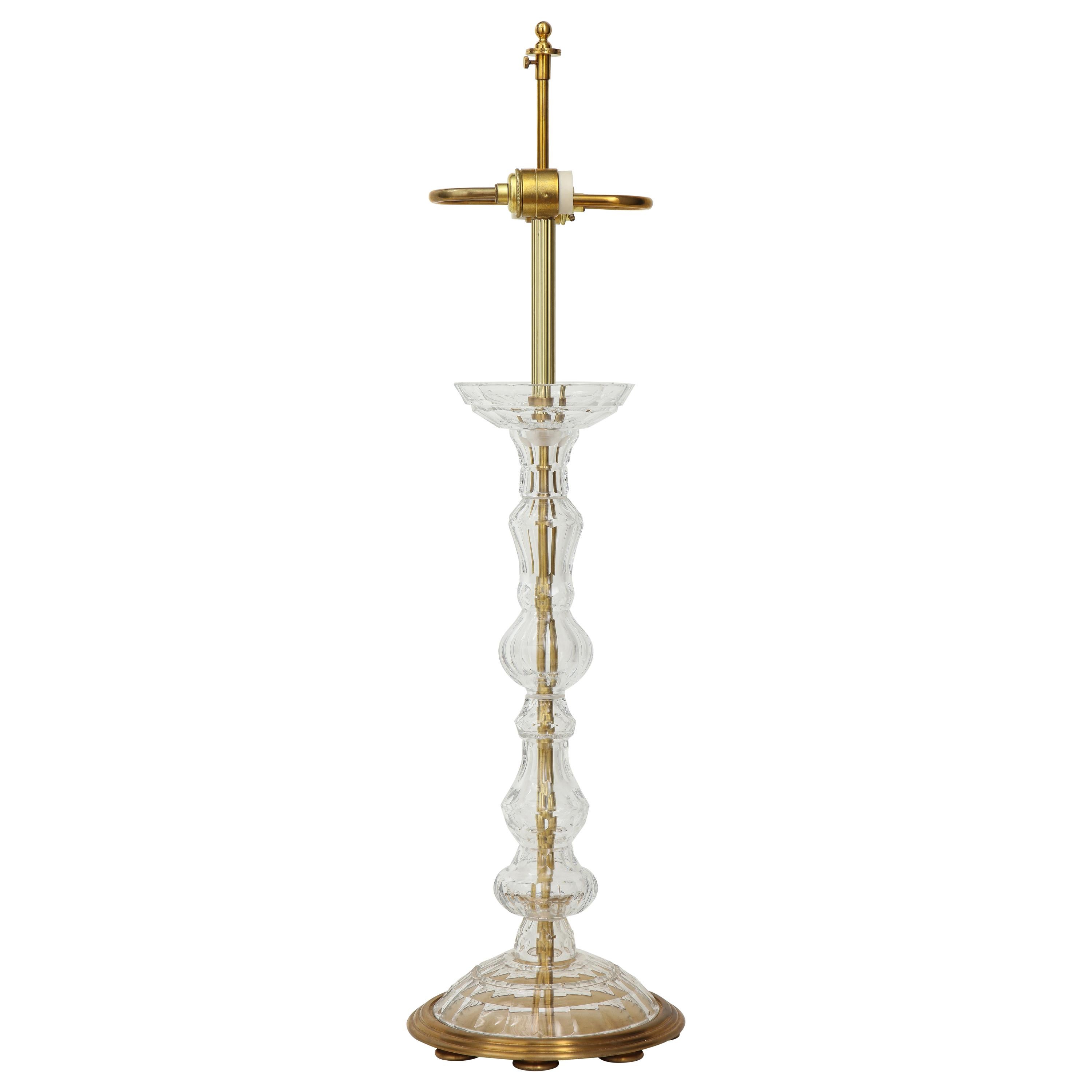 Cut Crystal Ball and Brass Columnar Table Lamp