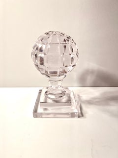 Cut Crystal Ball Paperweight on Square Stand