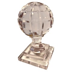 Cut Crystal Ball Paperweight on Square Stand