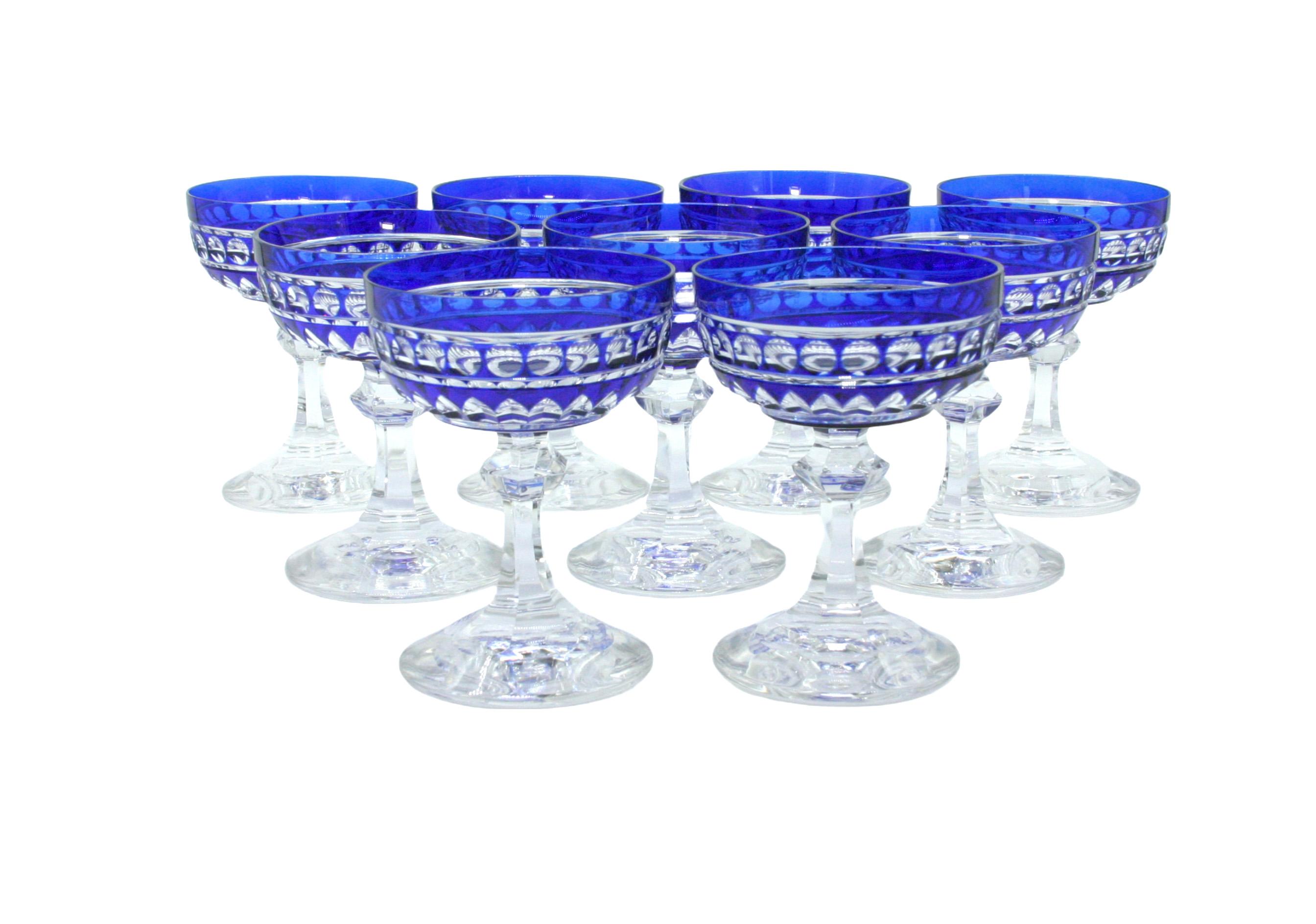 Belgian Cut Crystal Barware / Tableware Coupe Service / 9 People For Sale