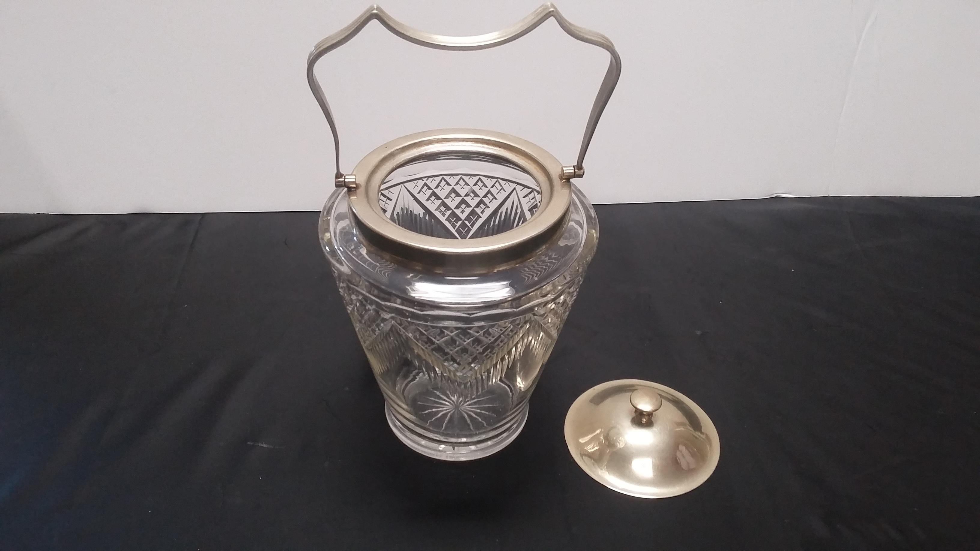 English 19th century Cut  glass  Crystal Biscuit Jar from England 