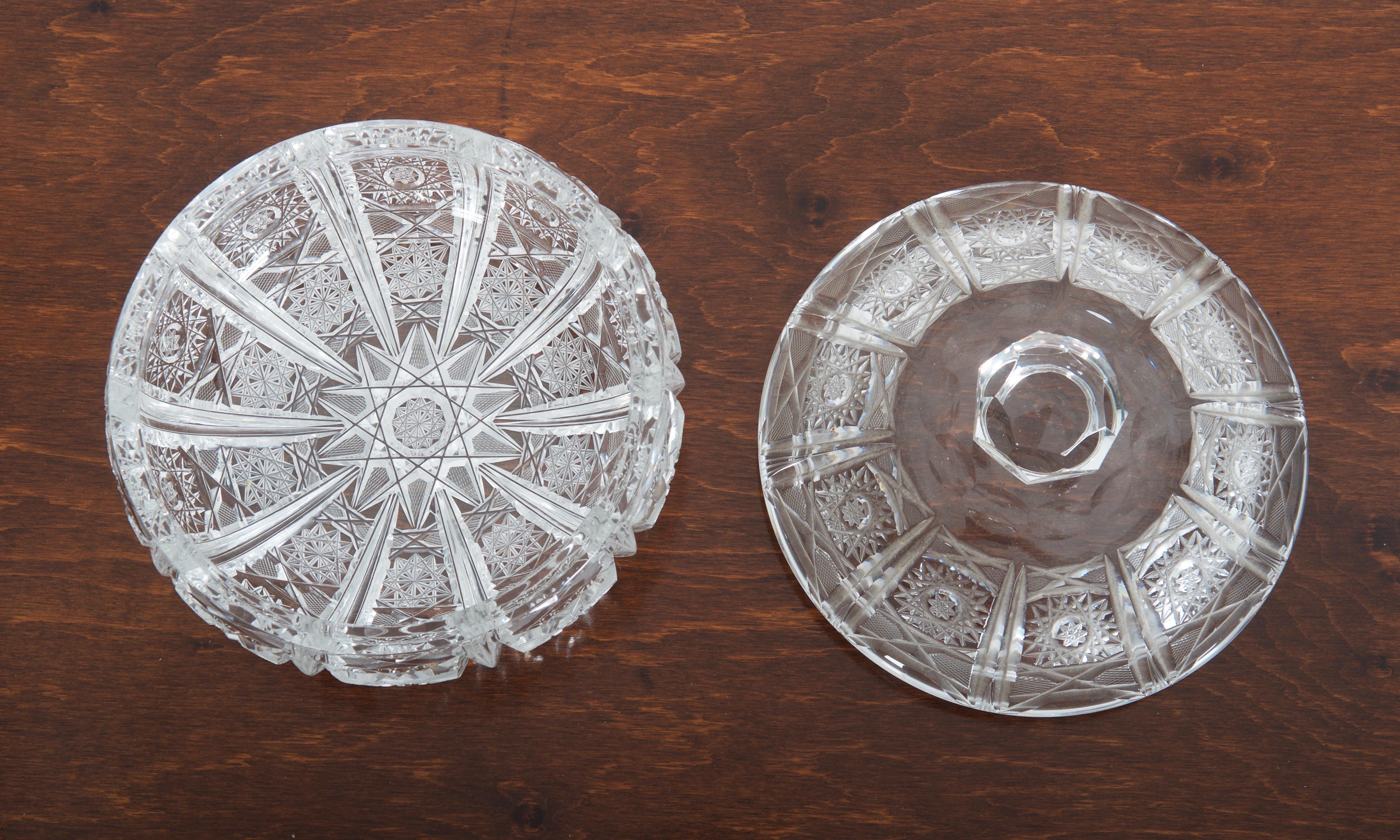 Mid-Century Modern Cut Crystal Bowl with Lid For Sale