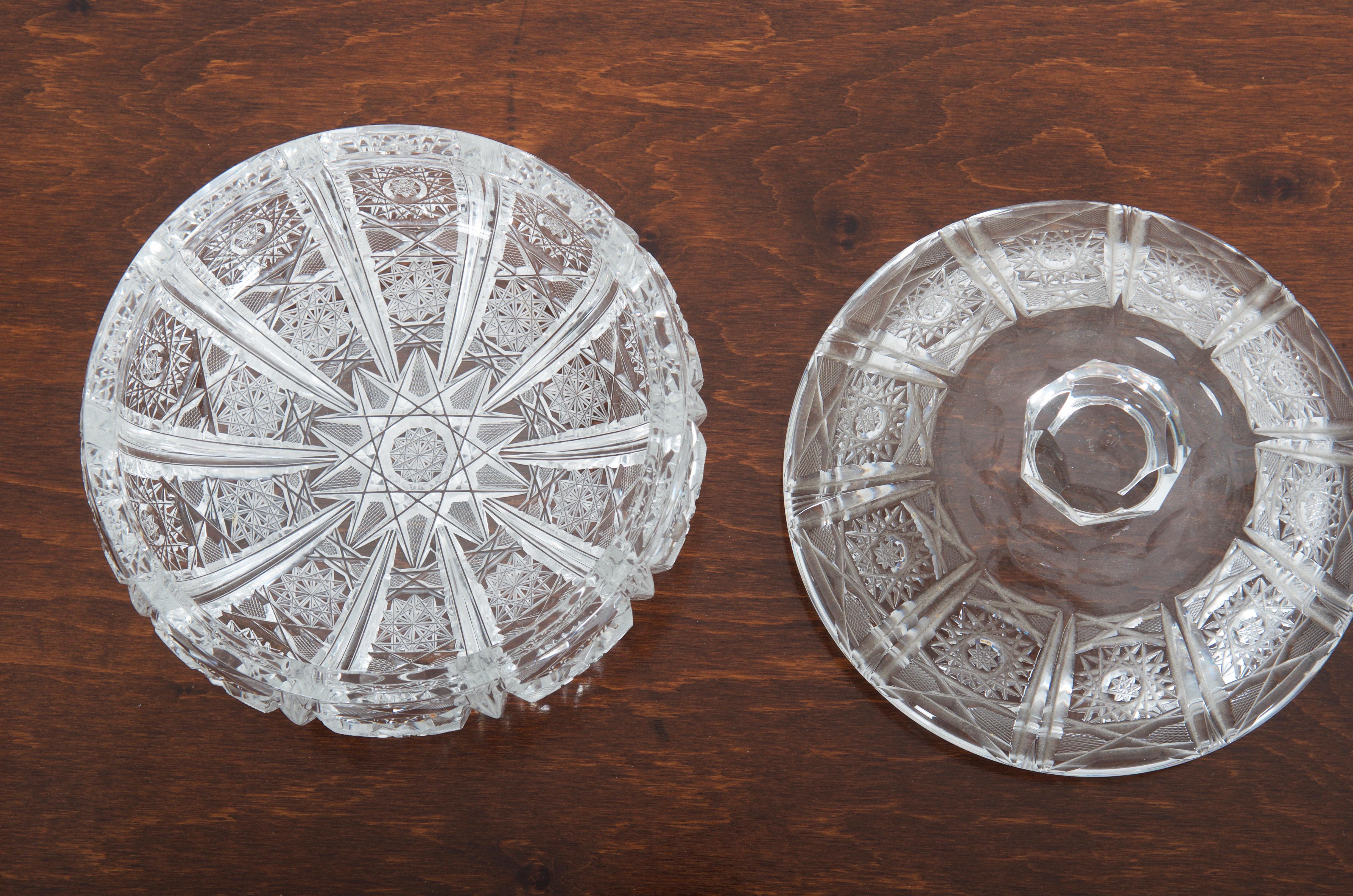 Danish Cut Crystal Bowl with Lid For Sale