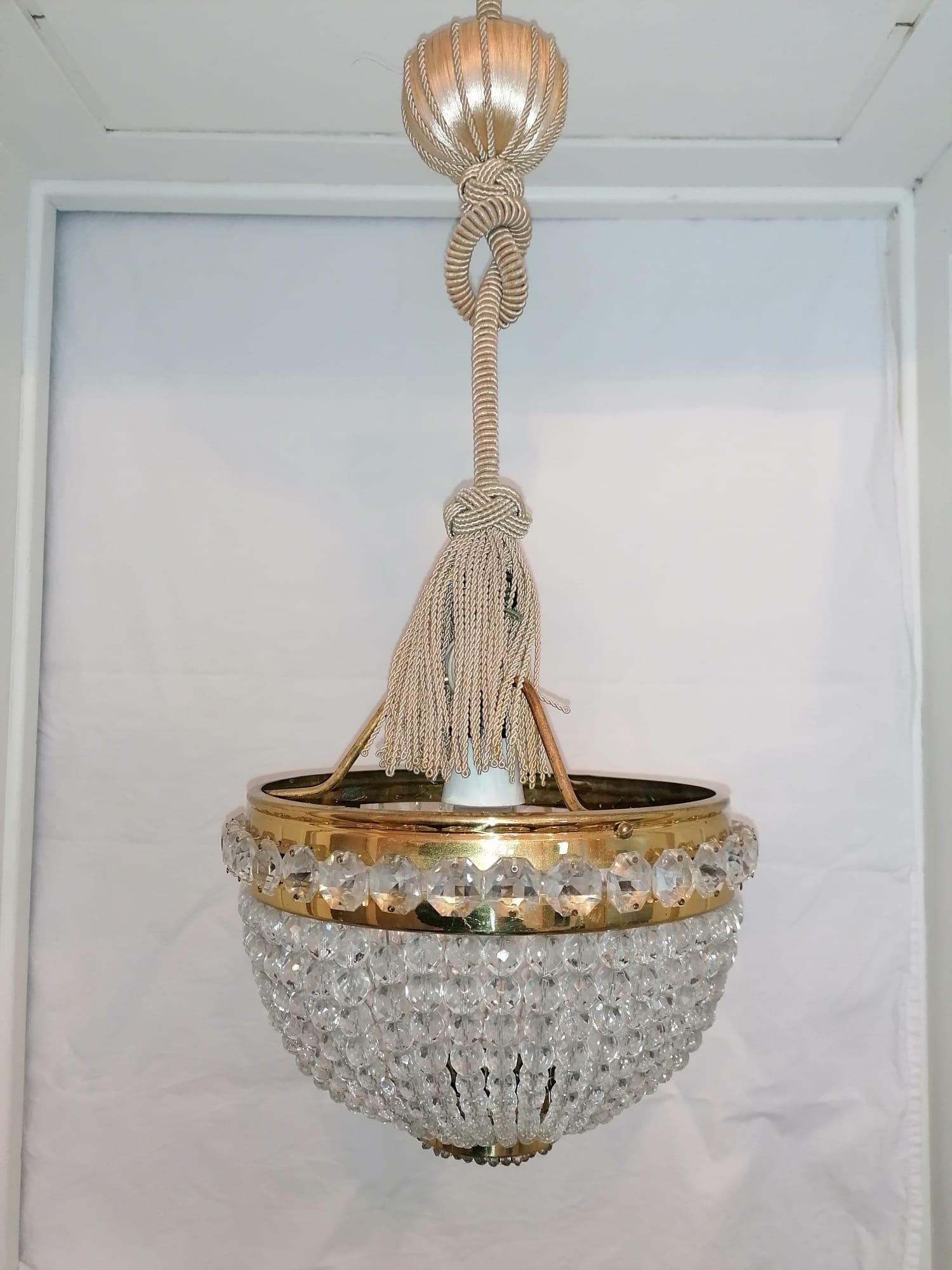 Cut Crystal Brass Basket Chandelier  In Good Condition For Sale In Vienna, AT