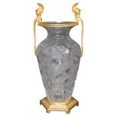 Cut Crystal Bronze Ormolu Vase Manner of Baccarat with Roman Figural Gladiators