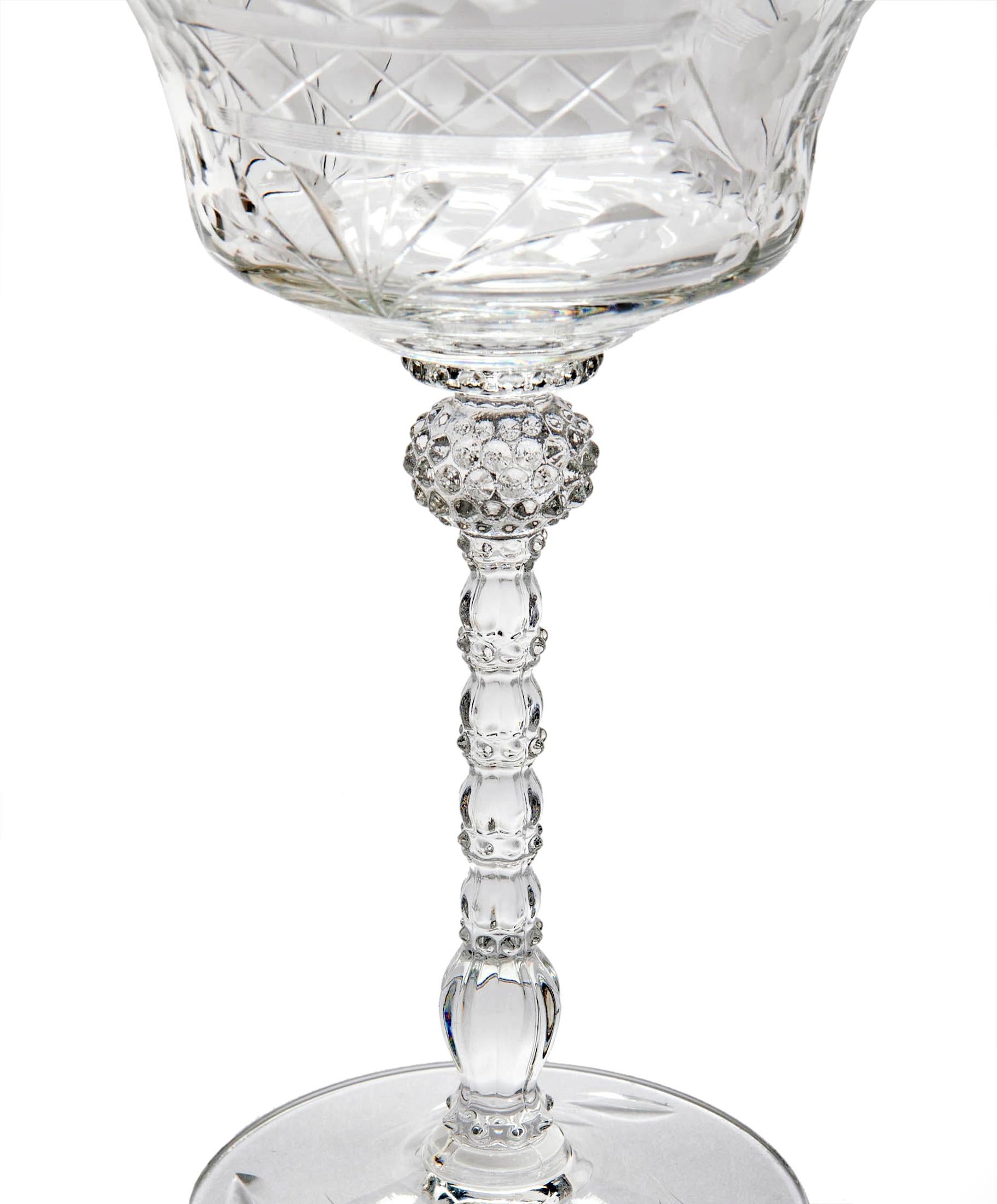 Hand-Crafted Cut Crystal Champagne Coupes; Set/5  For Sale