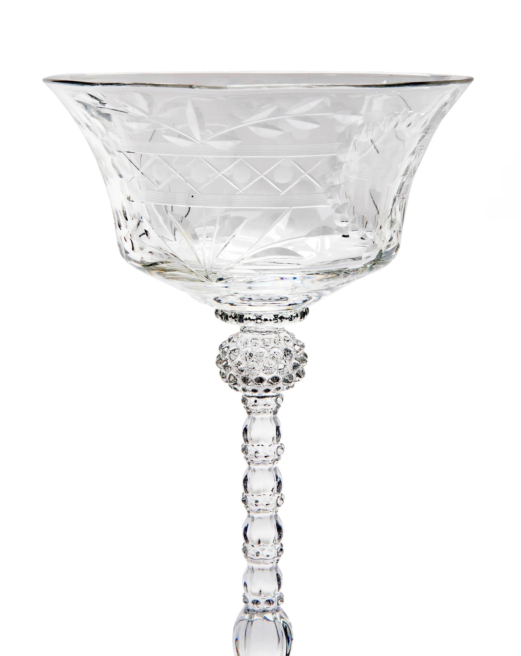 Cut Crystal Champagne Coupes; Set/5  In Excellent Condition For Sale In Malibu, CA