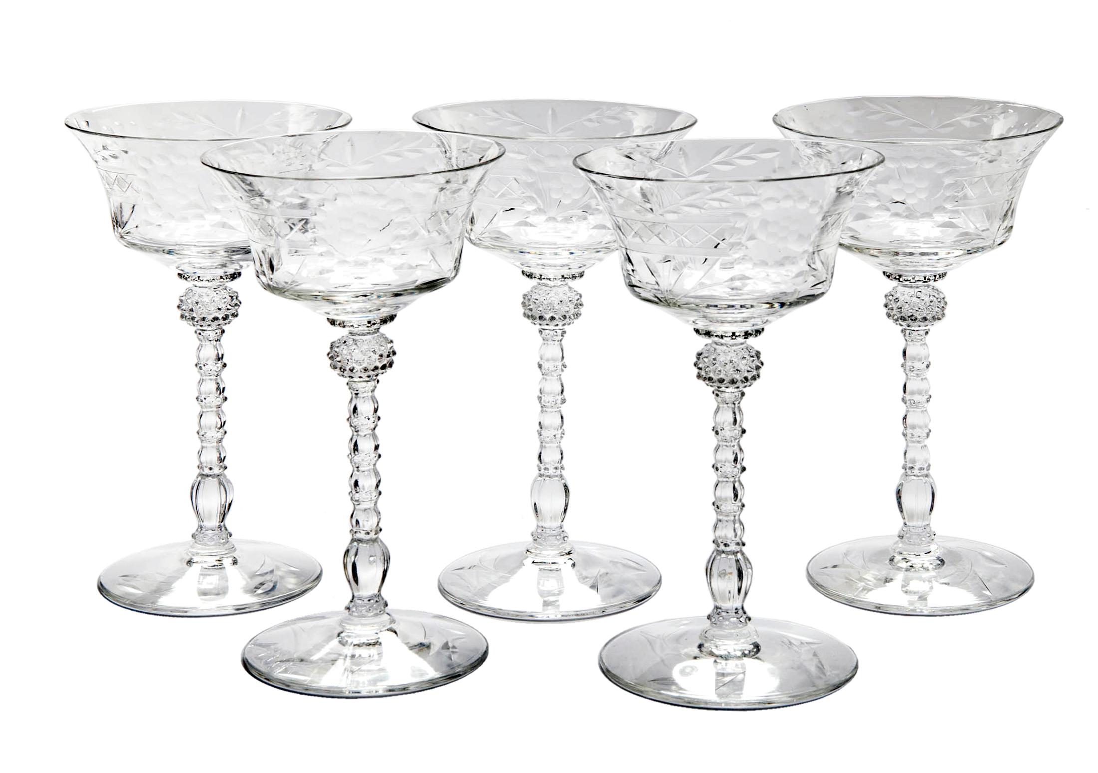 Mid-Century Modern Mid century Cut Crystal Champagne Flutes, Set of 5 