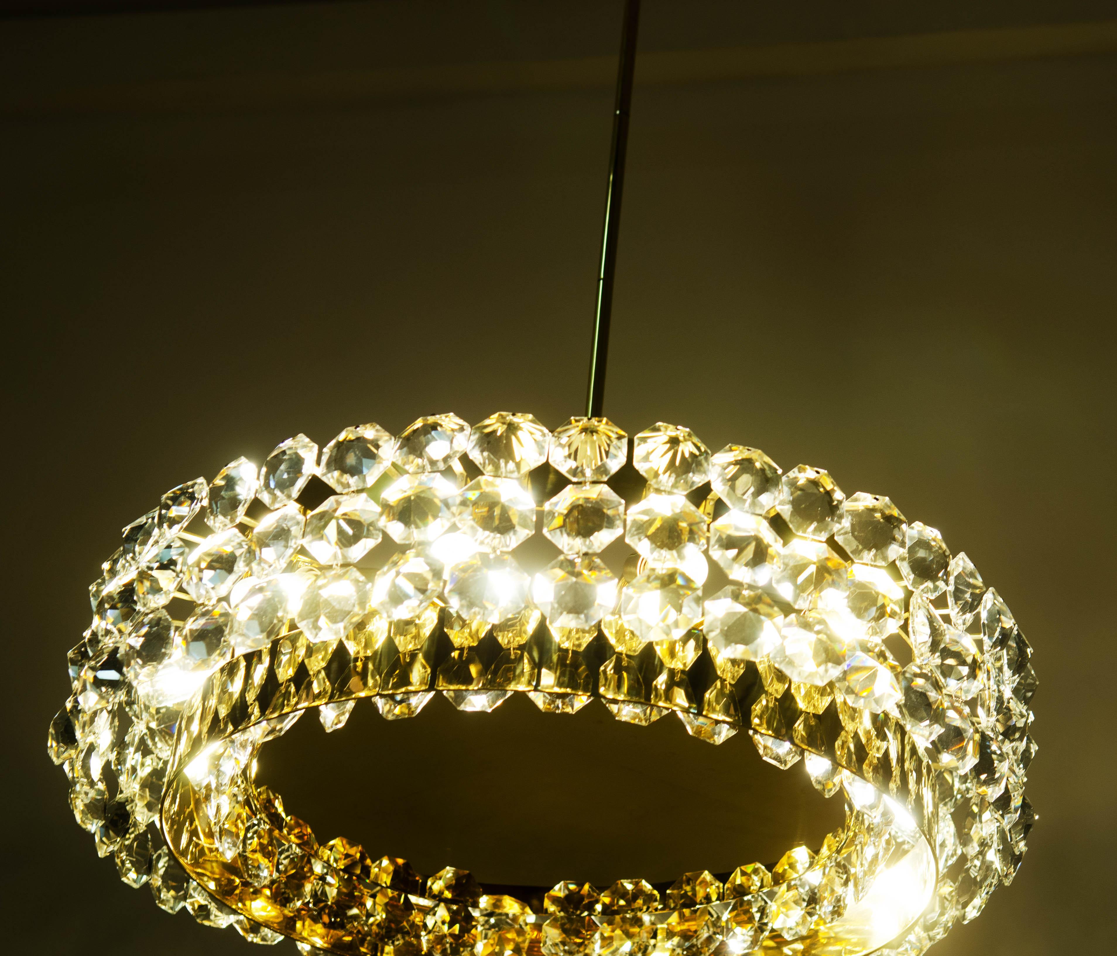 Brass Cut Crystal Chandelier by Bakalowits  For Sale
