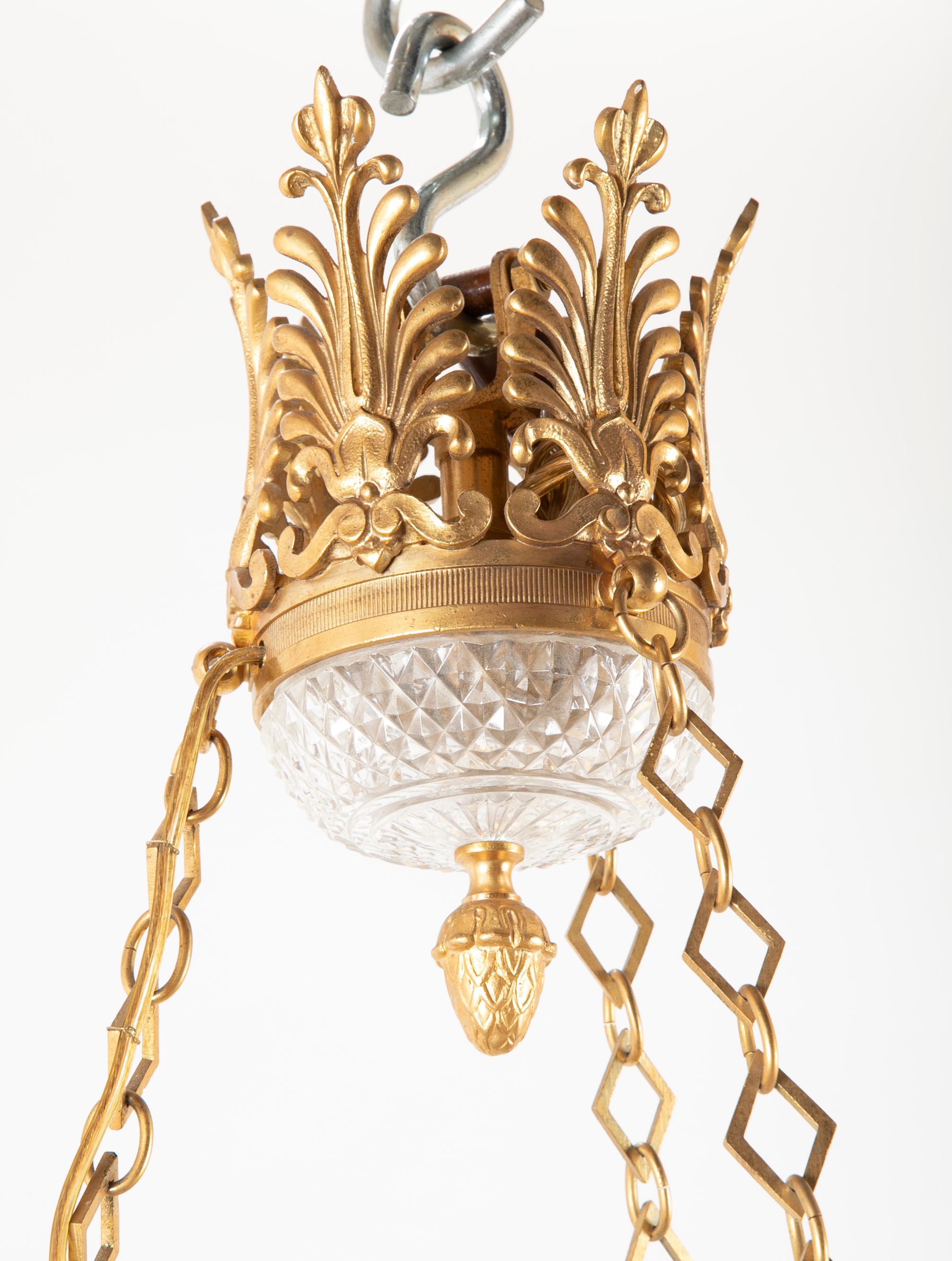 Cut Crystal Chandelier with Central Globe, Swan Arms and Elaborate Crown 4