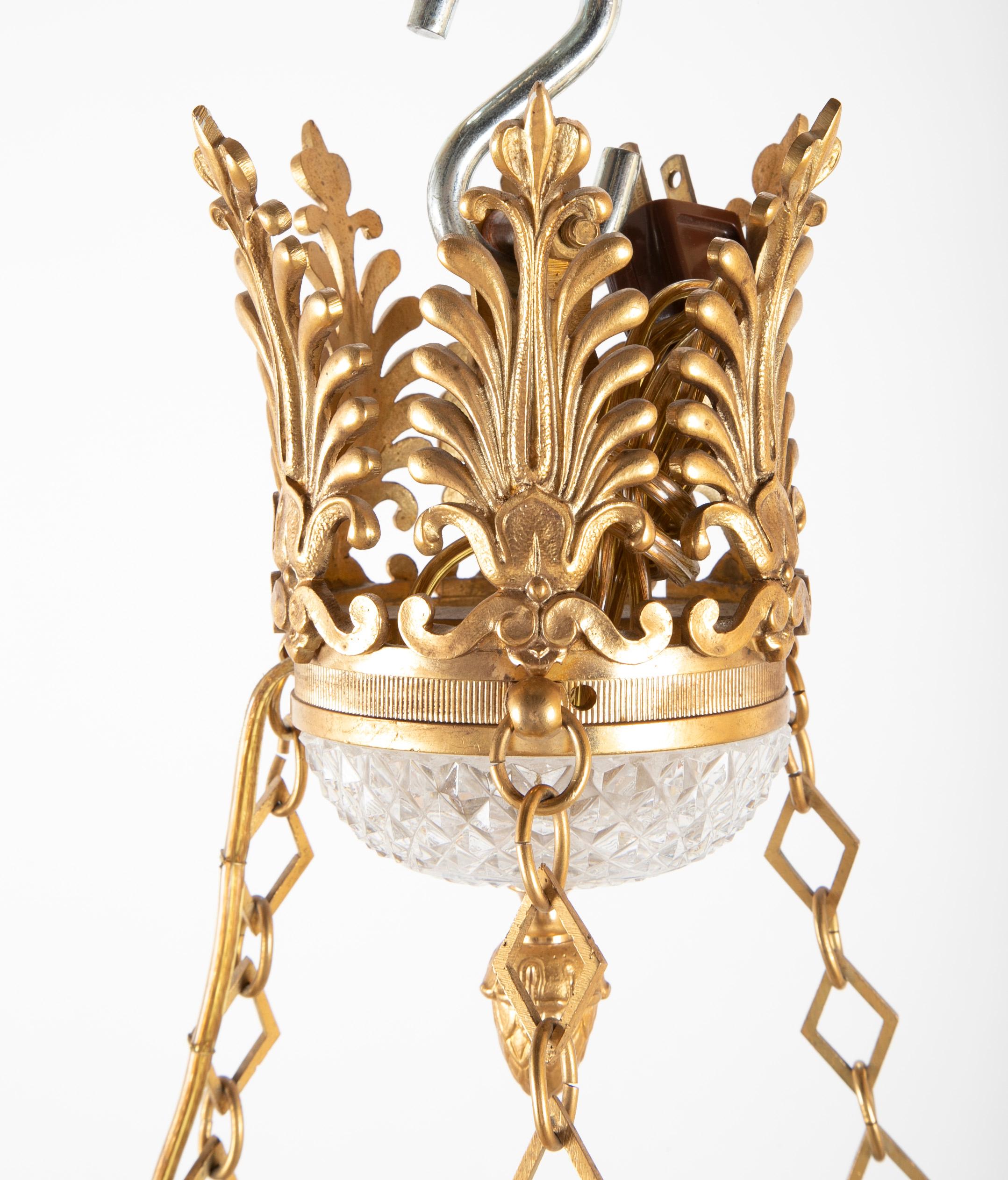 Cut Crystal Chandelier with Central Globe, Swan Arms and Elaborate Crown 5