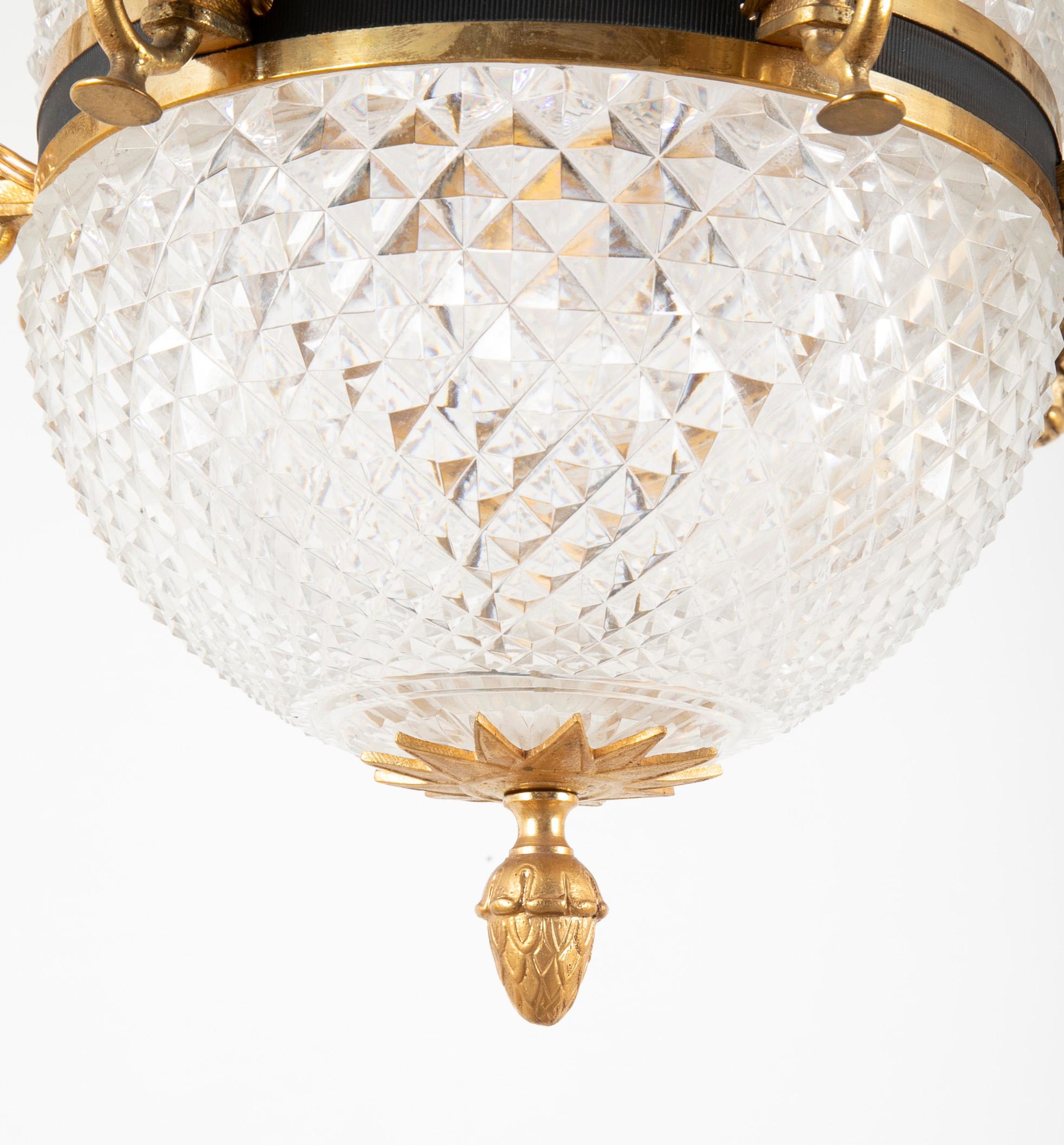 Cut Crystal Chandelier with Central Globe, Swan Arms and Elaborate Crown 2