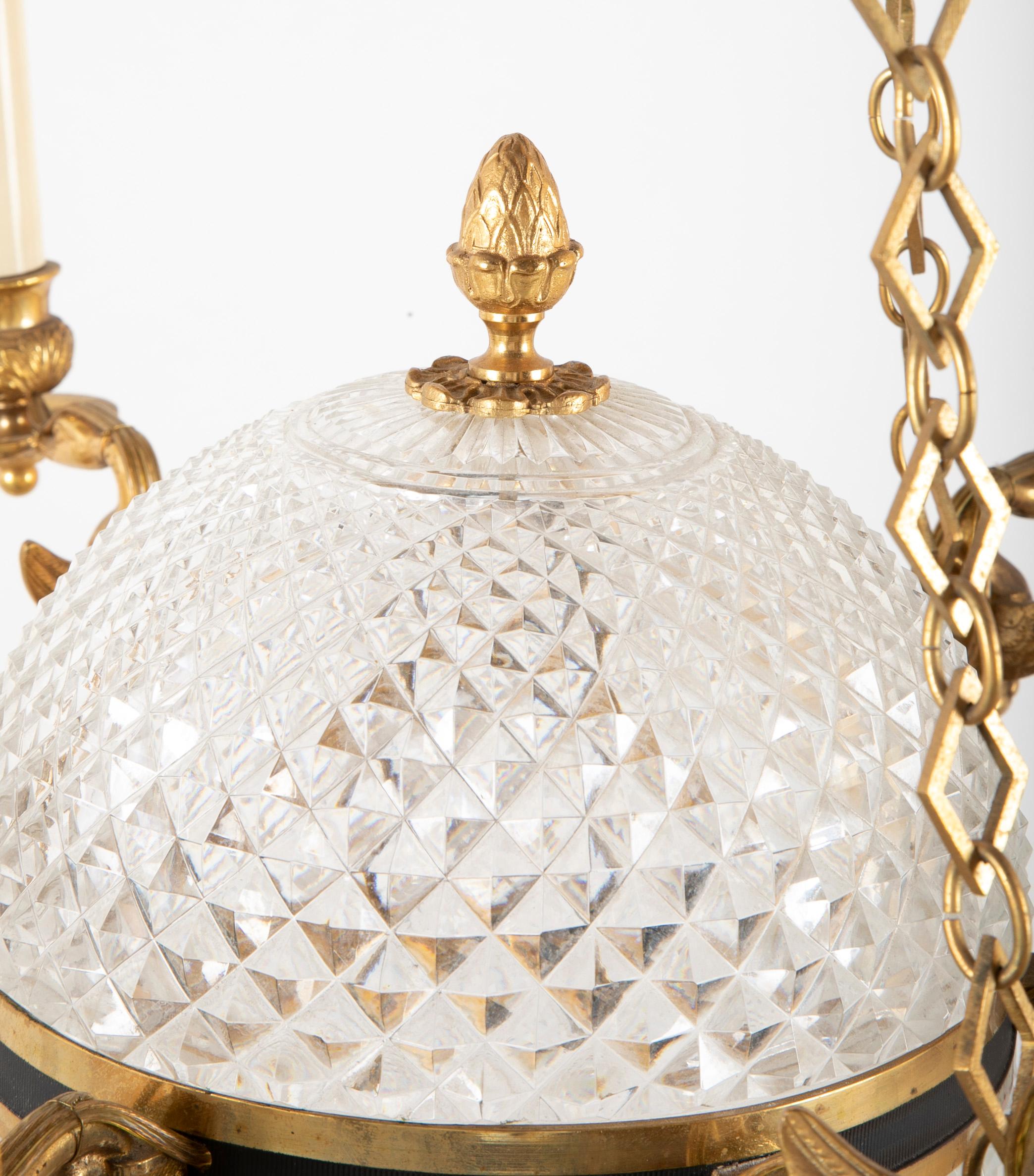 Cut Crystal Chandelier with Central Globe, Swan Arms and Elaborate Crown 3