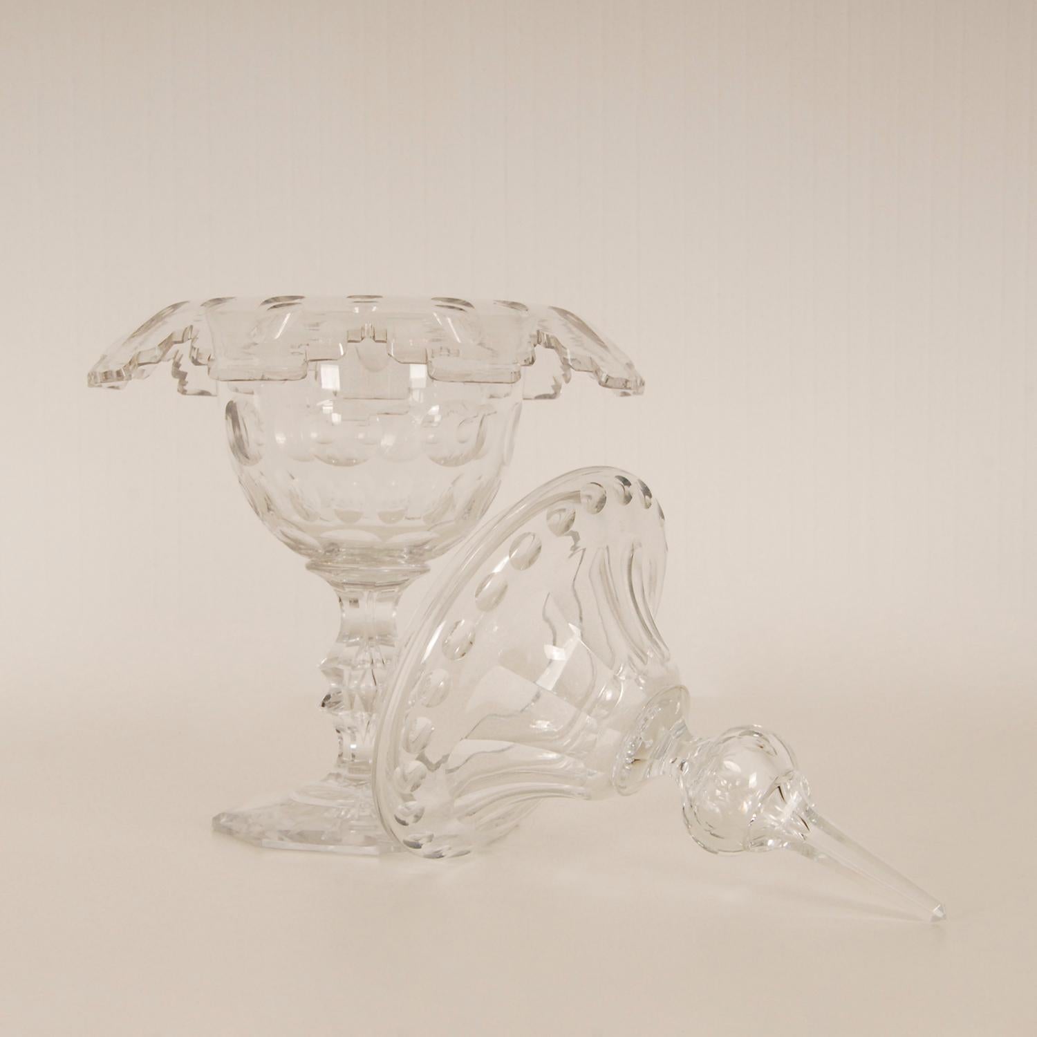 Cut Crystal Coupe Ginger Jar Footed Drageoir Compotier With Cover 19th Century  For Sale 1