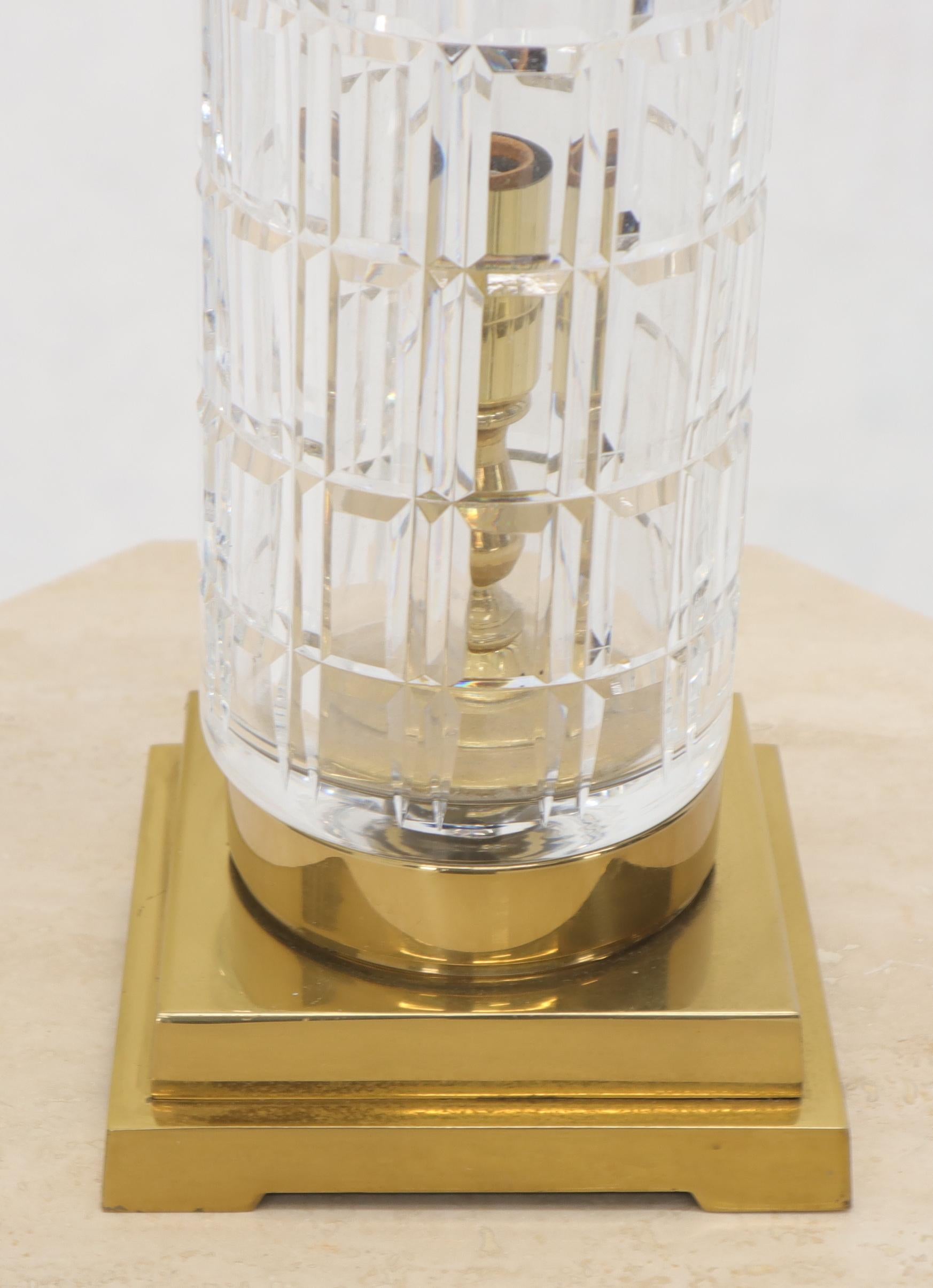 Stunning cut crystal cylinder shape shade brass bracket let table lamp.