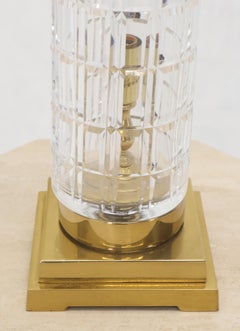 Cut Crystal Cylinder Shape Brass Square Base Bracket Legs Tables Lamp