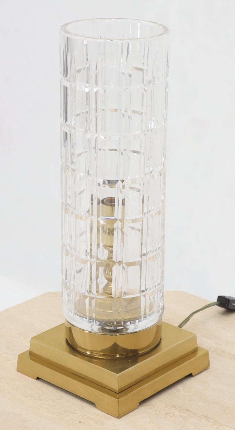 Cut Crystal Cylinder Shape Brass Square Base Bracket Legs Tables Lamp