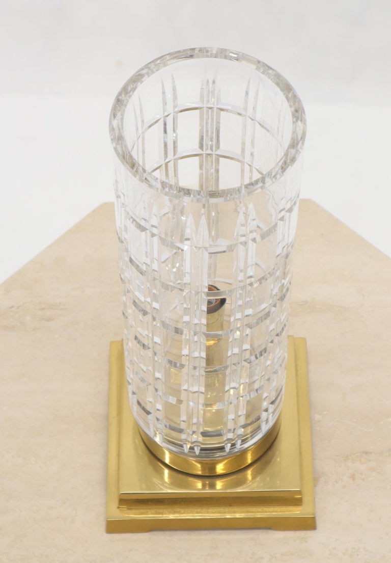 Cut Crystal Cylinder Shape Brass Square Base Bracket Legs Tables Lamp