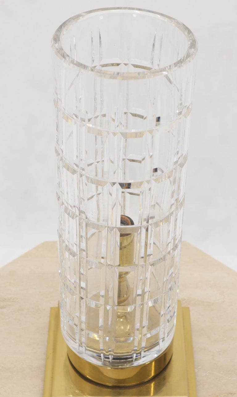 Cut Crystal Cylinder Shape Brass Square Base Bracket Legs Tables Lamp