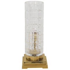 Cut Crystal Cylinder Shape Brass Square Base Bracket Legs Tables Lamp