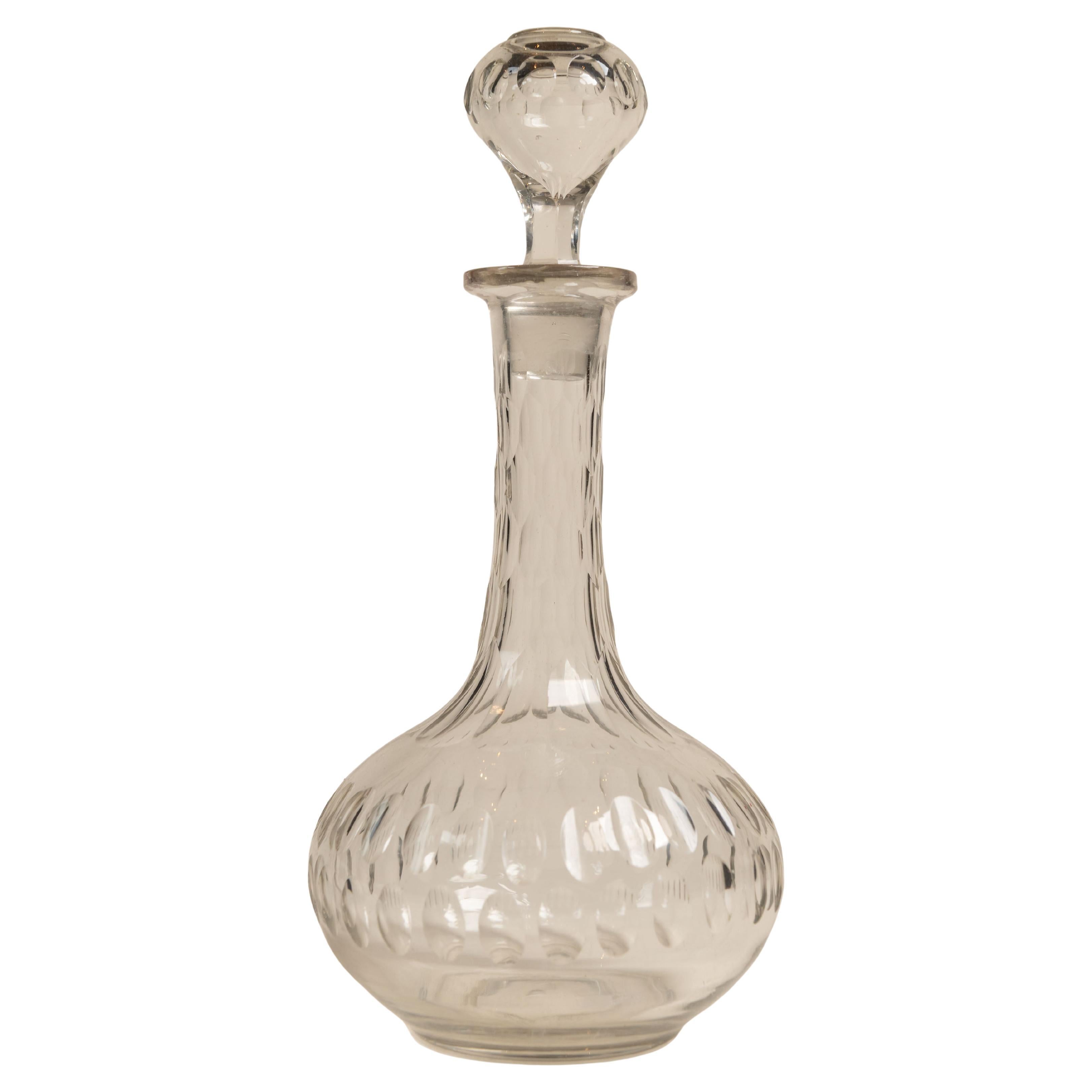 Cut Crystal Decanter, Oval, 20th Century For Sale