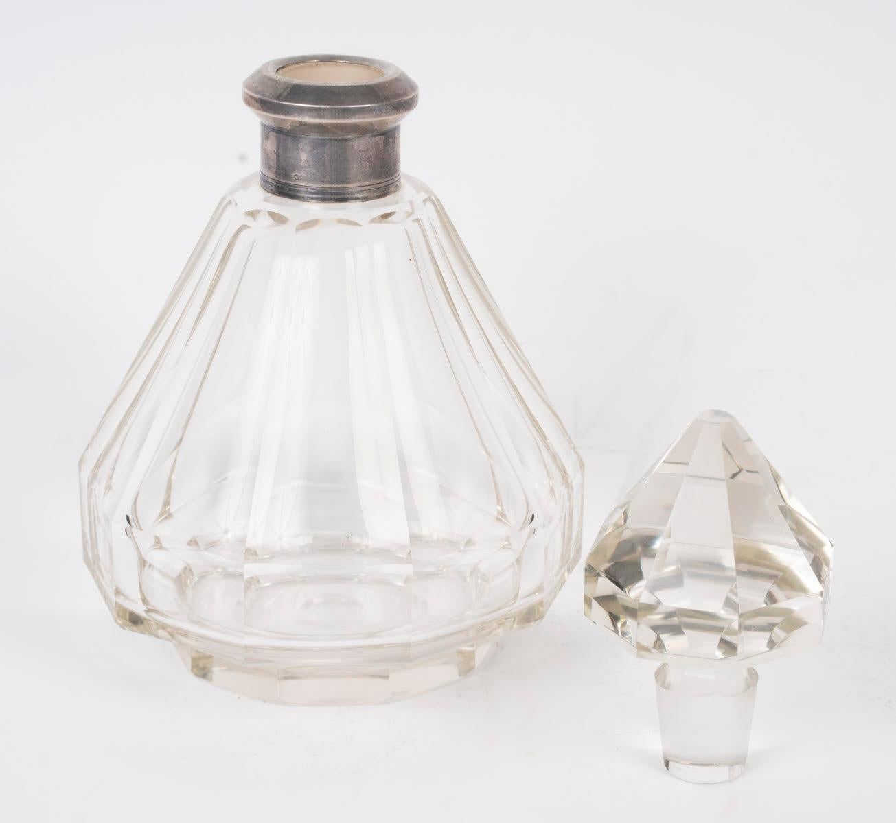 Napoleon III Cut Crystal Decanter, Silver Mount, 20th Century