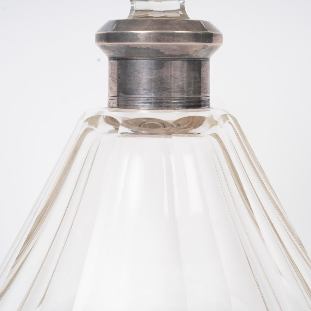 French Cut Crystal Decanter, Silver Mount, 20th Century