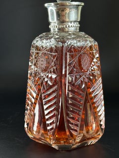 Cut Crystal Decanter with Silver Collar and Geometric Engraving, 650 ml