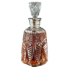 Cut Crystal Decanter with Silver Collar and Geometric Engraving, 650 ml