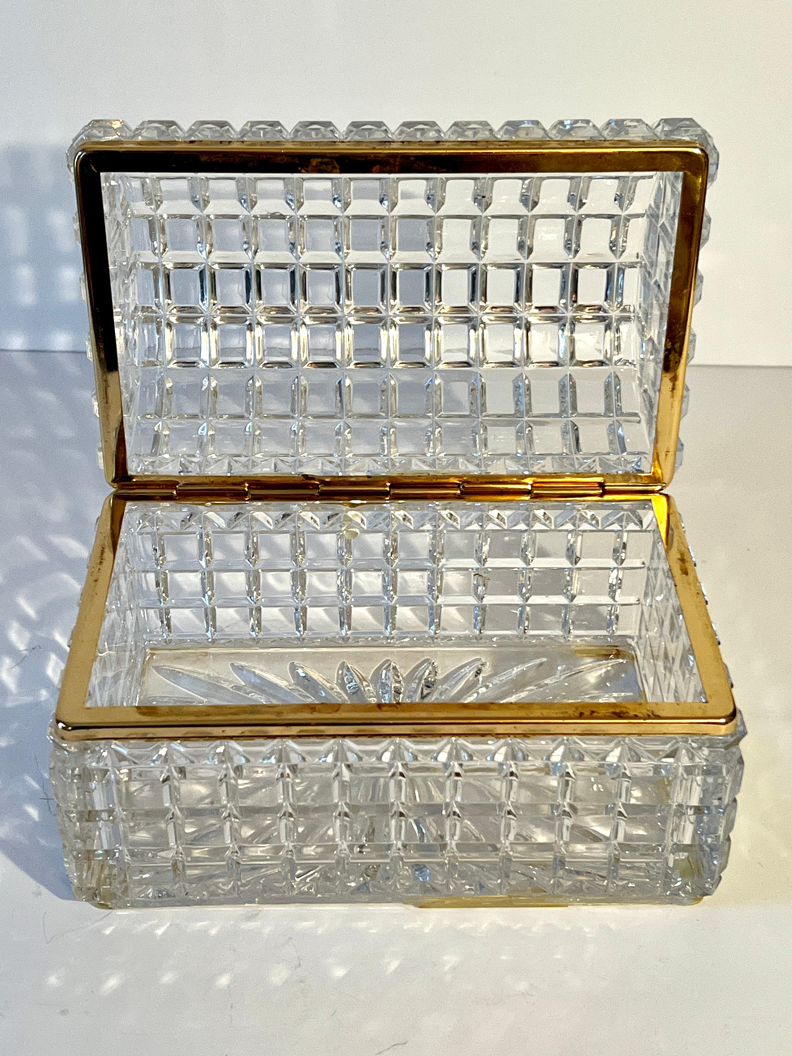 Cut Crystal Domed Lidded Box on Hinge With Brass Closure Details For Sale 3