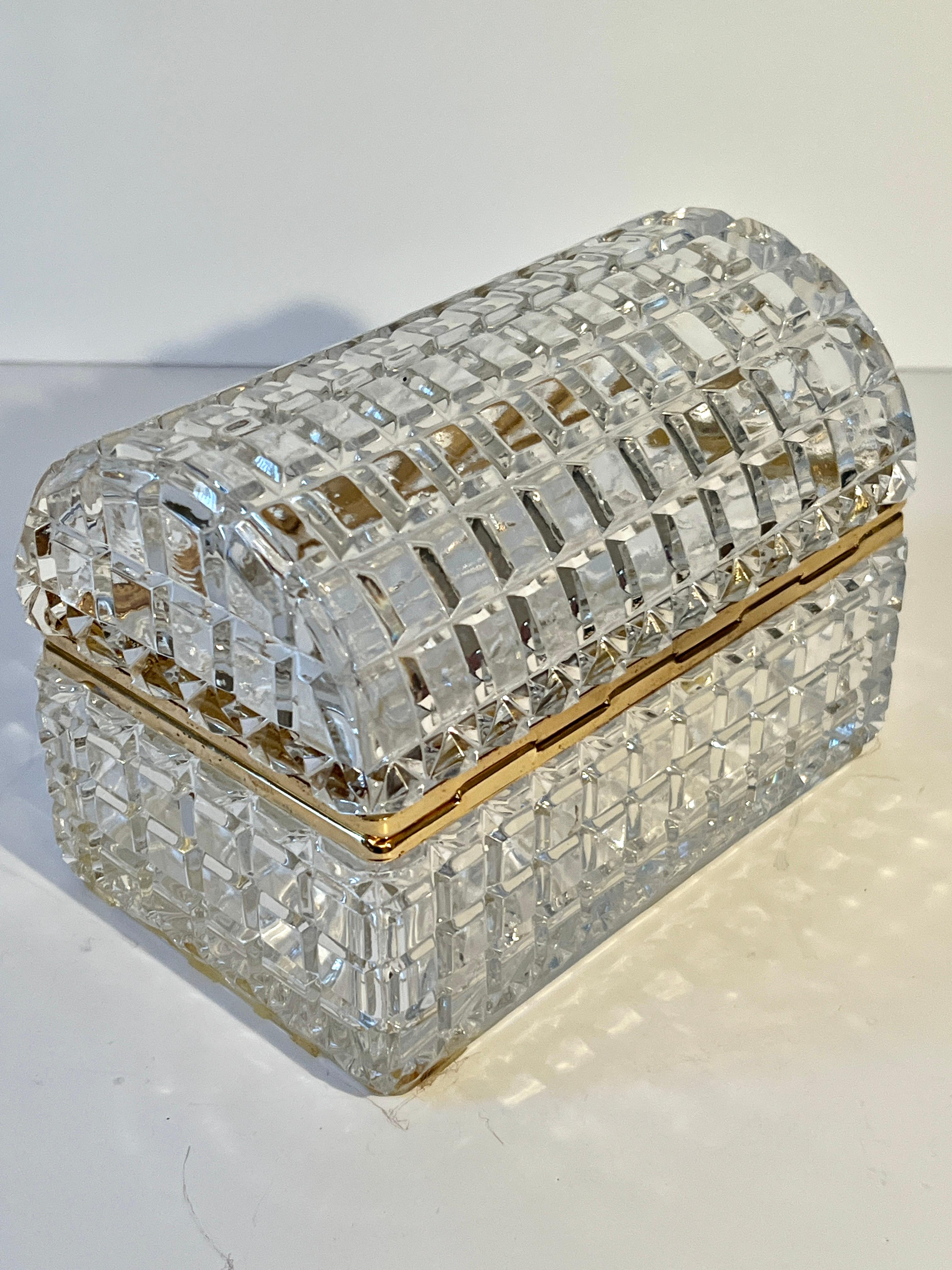 Cut Crystal Domed Lidded Box on Hinge With Brass Closure Details For Sale 1