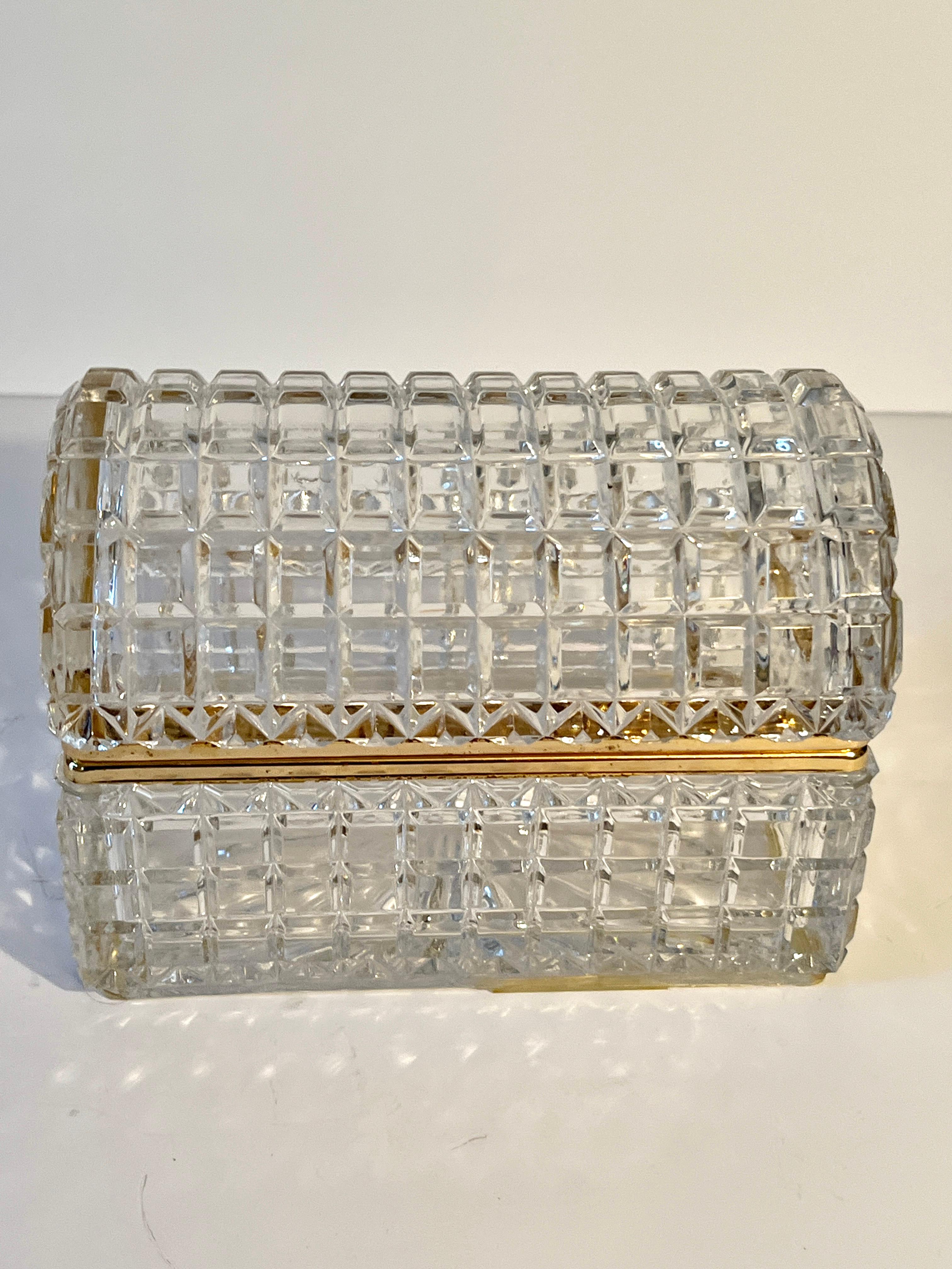 Cut Crystal Domed Lidded Box on Hinge With Brass Closure Details For Sale 2