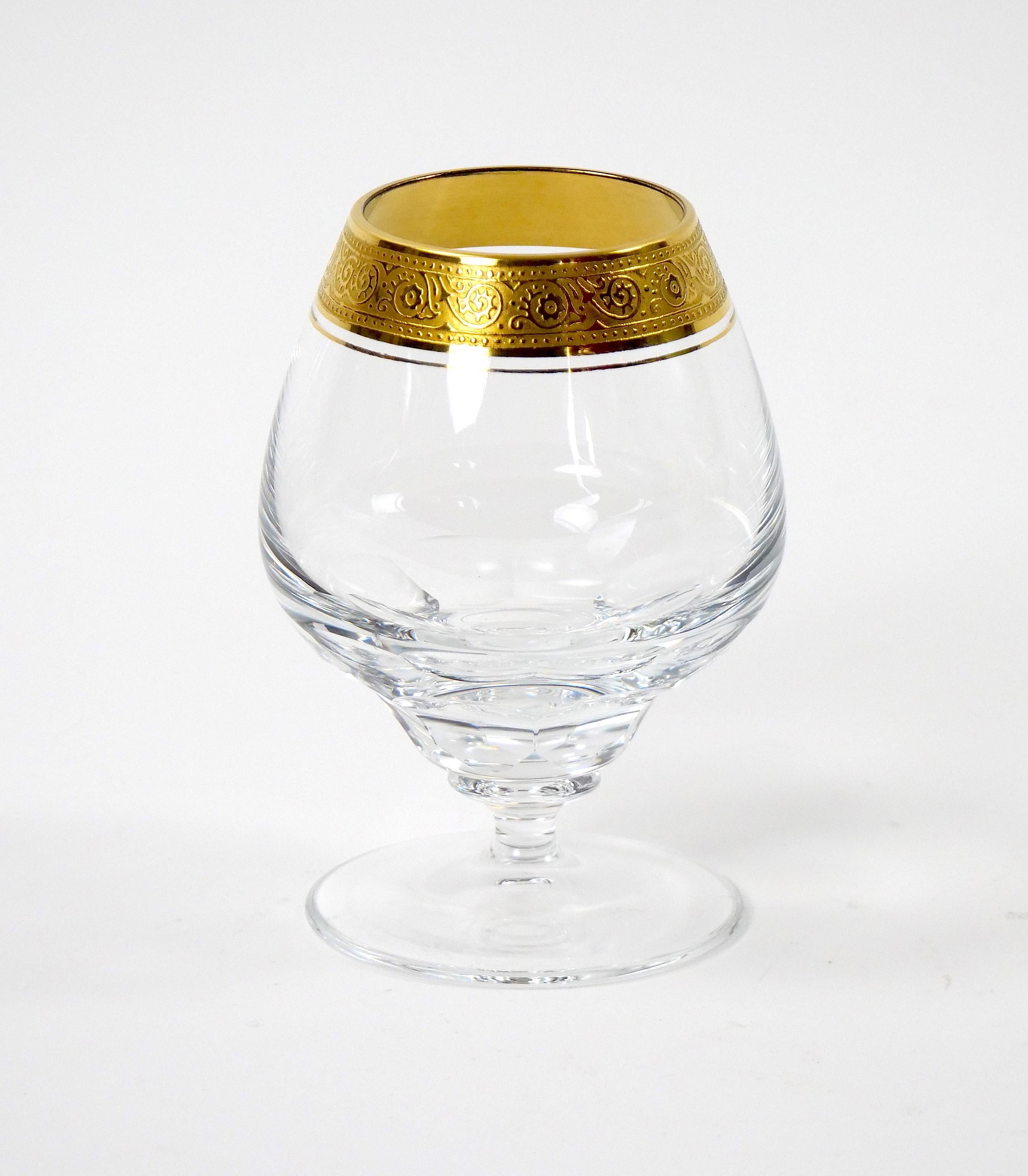 Cut Crystal Double Trim Gold Decorated Snifter Service / 8 People For Sale 2