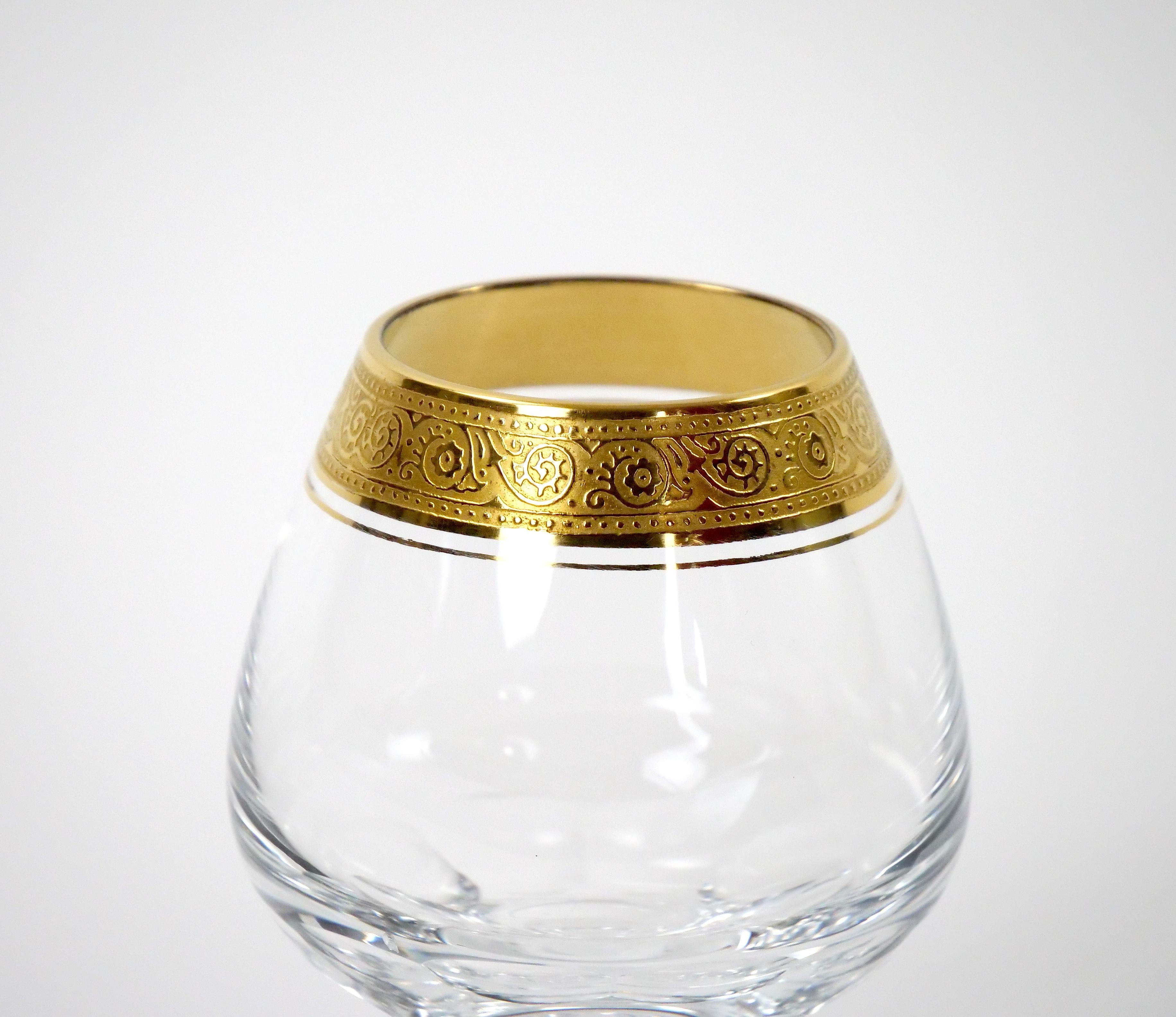 Cut Crystal Double Trim Gold Decorated Snifter Service / 8 People For Sale 3
