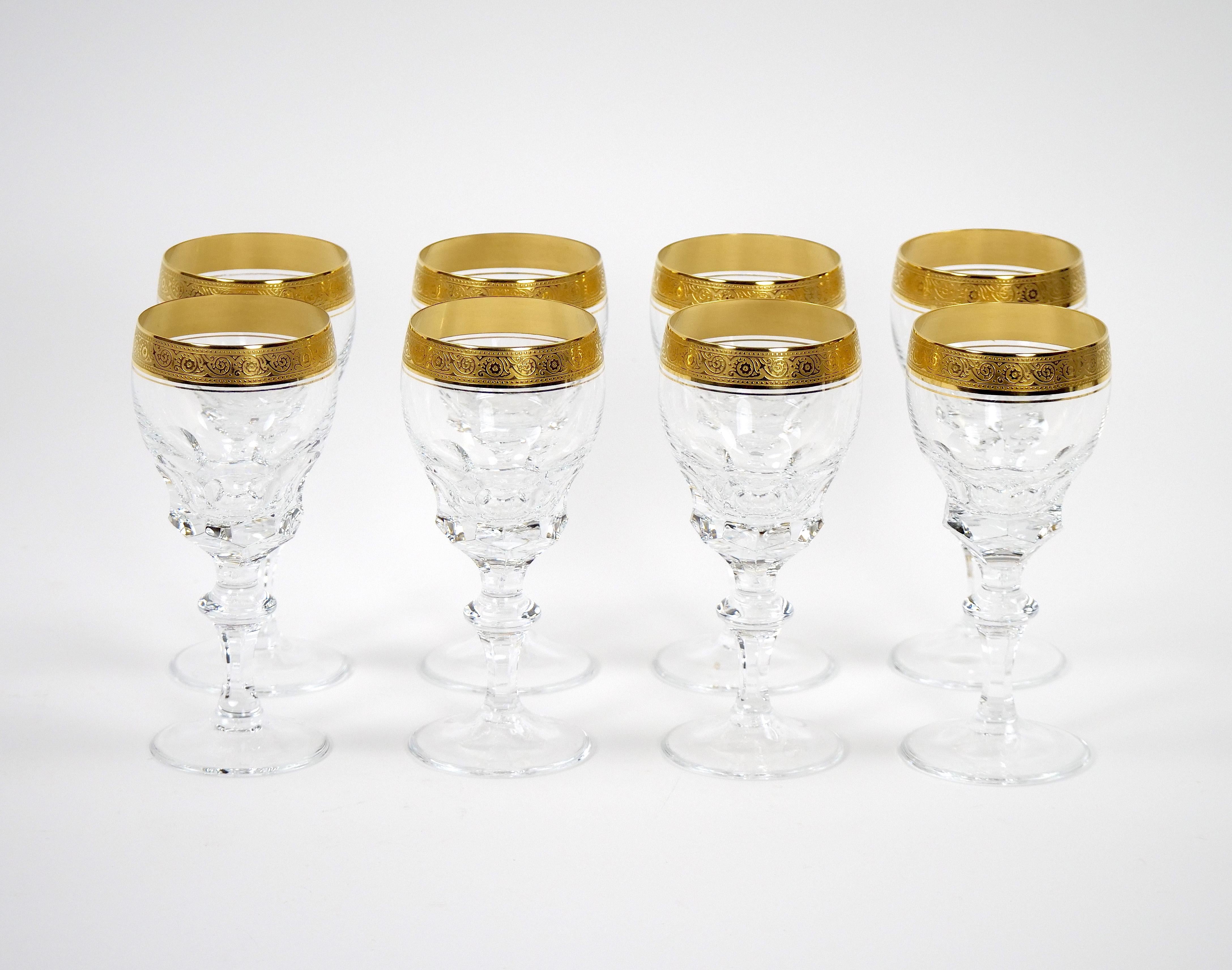 Cut Crystal Double Trim Gold Decorated Tall  Wine / Water Service / 8 People For Sale 5