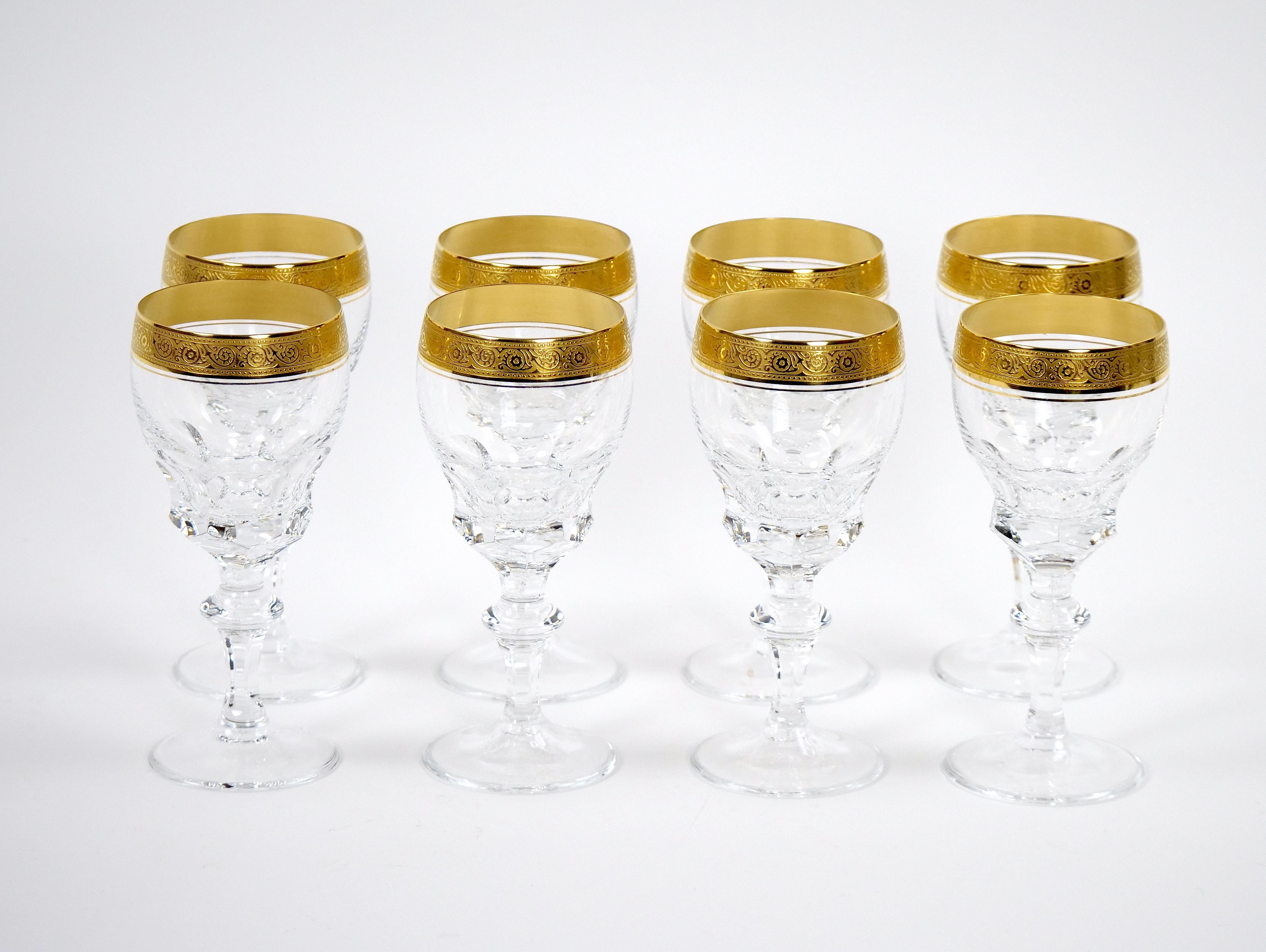 Italian Cut Crystal Double Trim Gold Decorated Tall  Wine / Water Service / 8 People For Sale