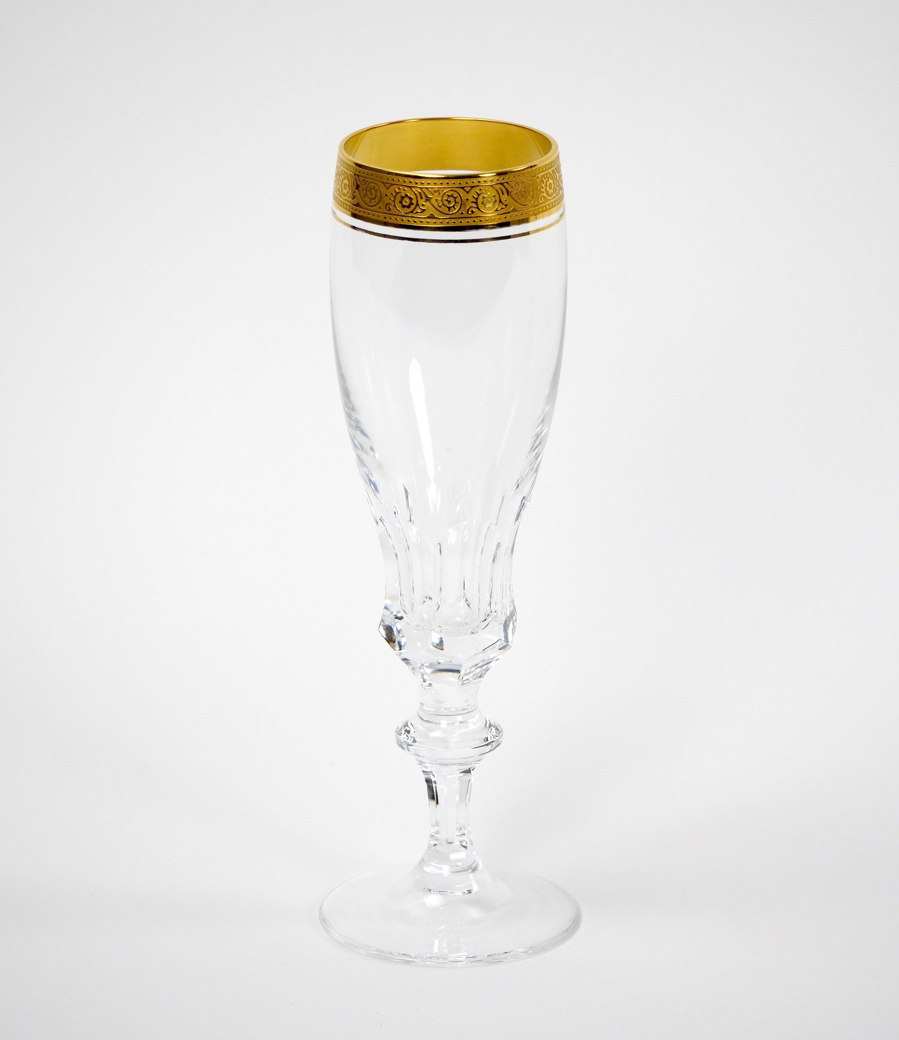 Cut Crystal Double Trimmed Gilt Gold Decorated Champagne Flute / 8 People For Sale 1