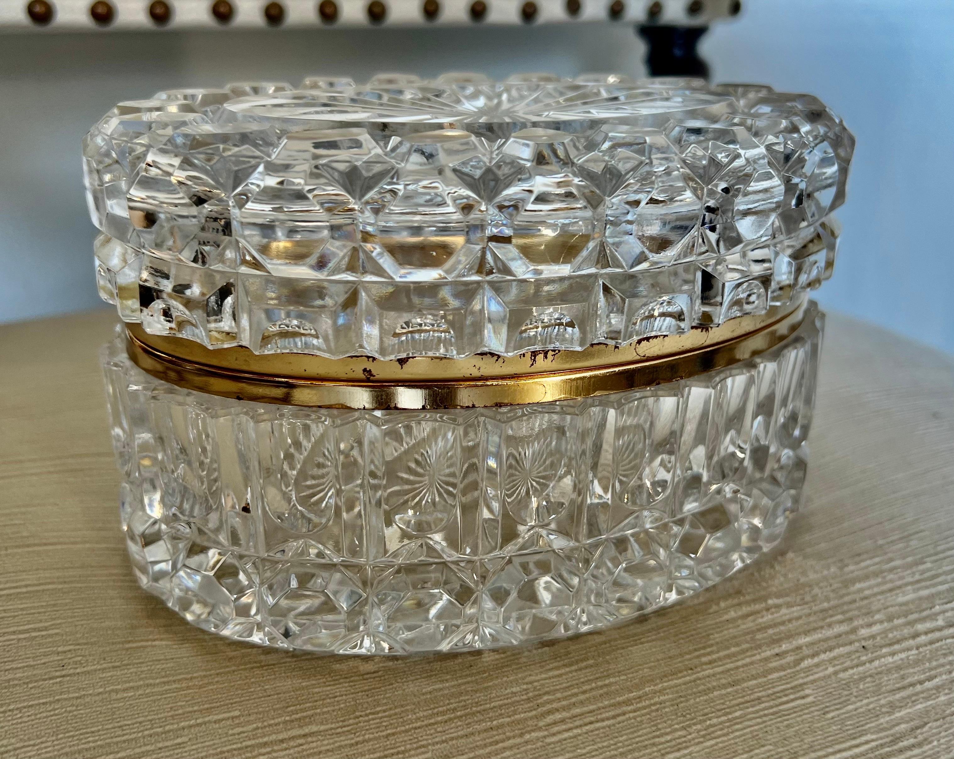 Cut Crystal French Box w/Brass Rim In Good Condition In Los Angeles, CA
