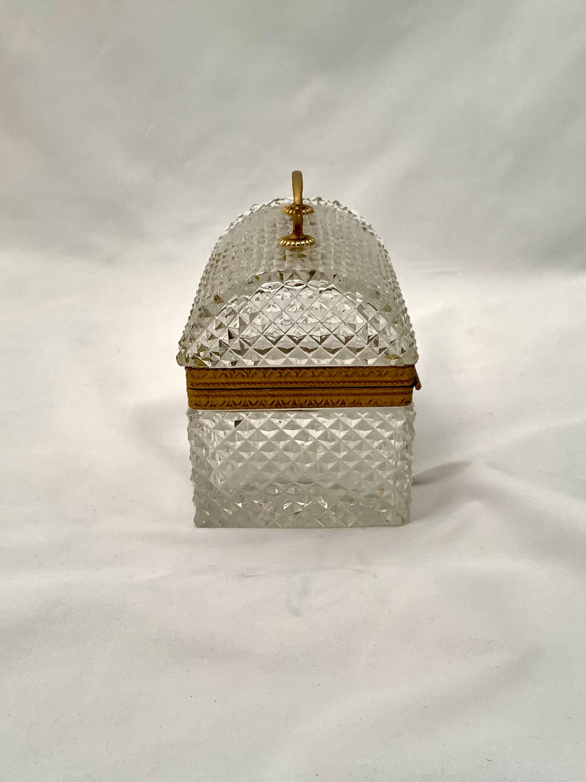 Cut Crystal French Decorative Box W/ Handle & Keyhole 1