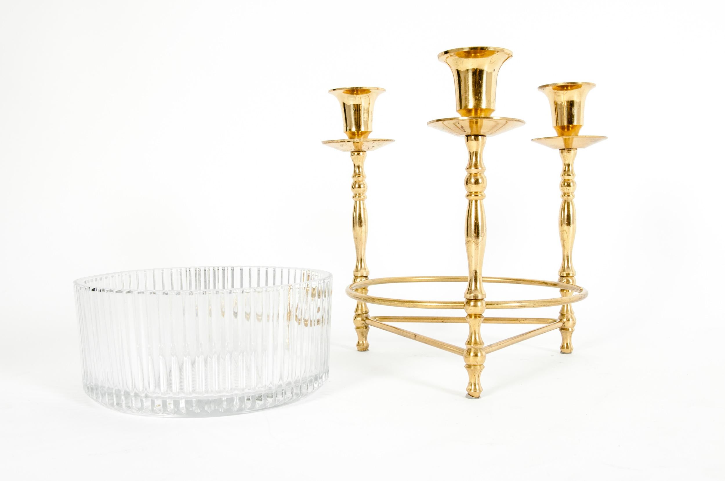 Mid-20th Century Cut Crystal / Gilt Brass Holding Candlestick Decorative Piece
