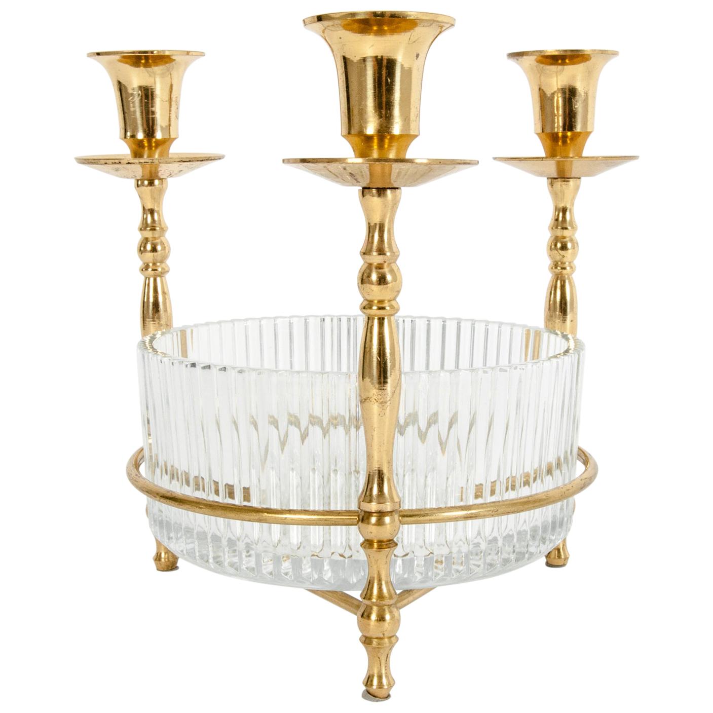 Cut Crystal / Gilt Brass Holding Candlestick Decorative Piece