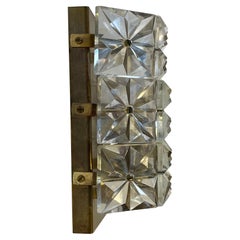 Cut Crystal Glass & Brass Lounge Wall Lamp by Vitrika, Danish 1960s