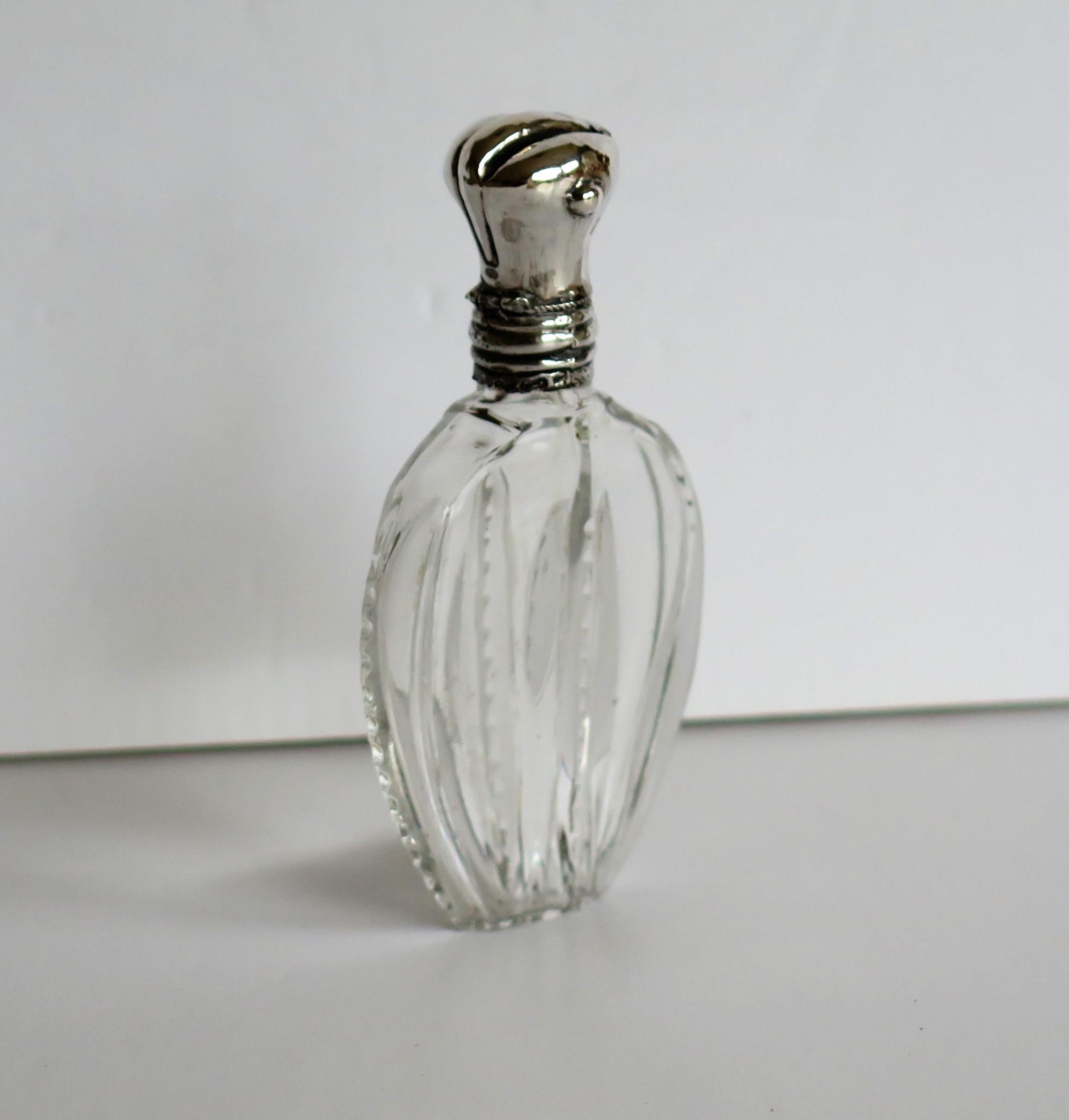 Art Nouveau Cut Crystal Glass Perfume Bottle with Silver Top, French, Late 19th Century
