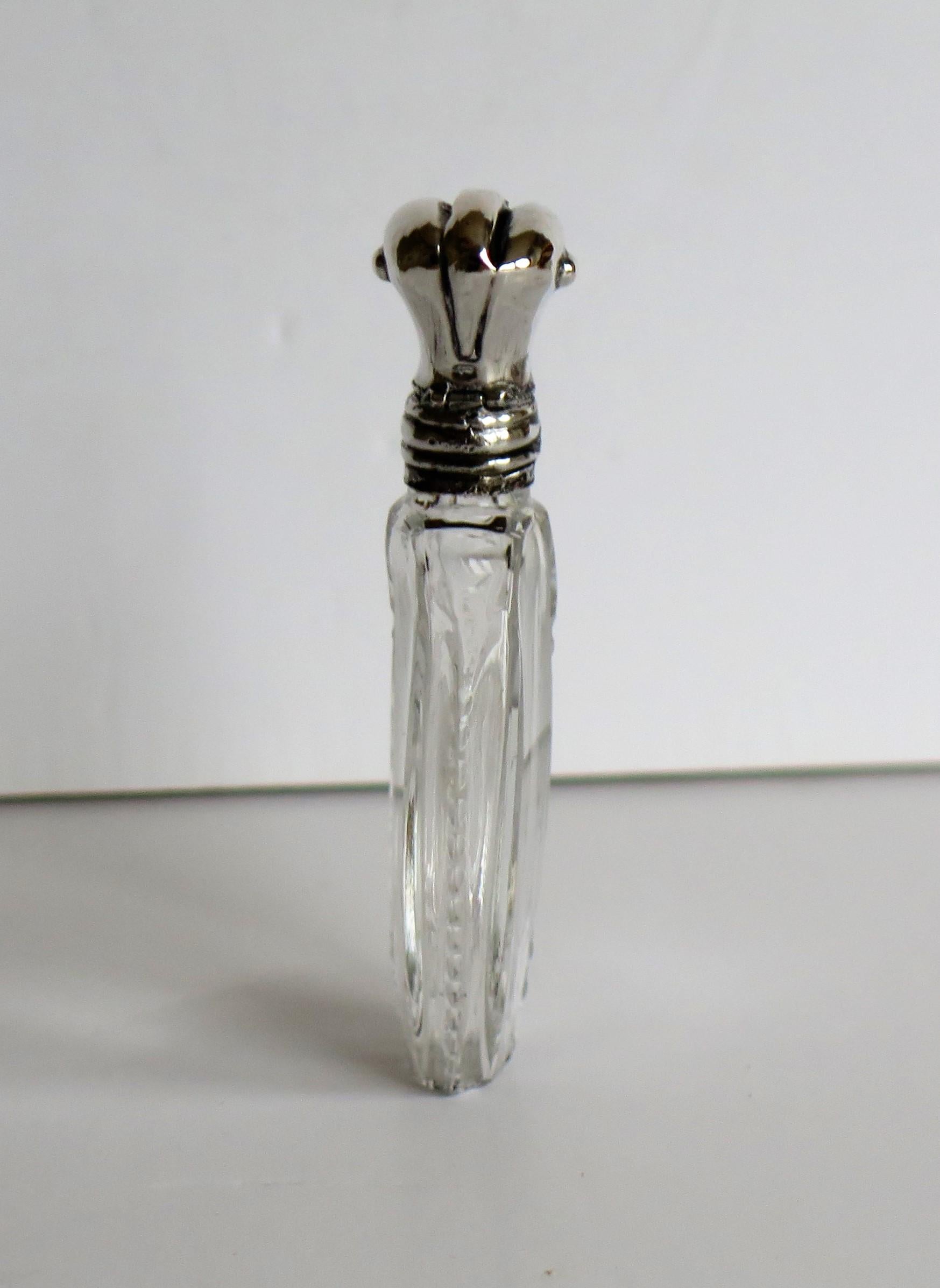 Hand-Carved Cut Crystal Glass Perfume Bottle with Silver Top, French, Late 19th Century