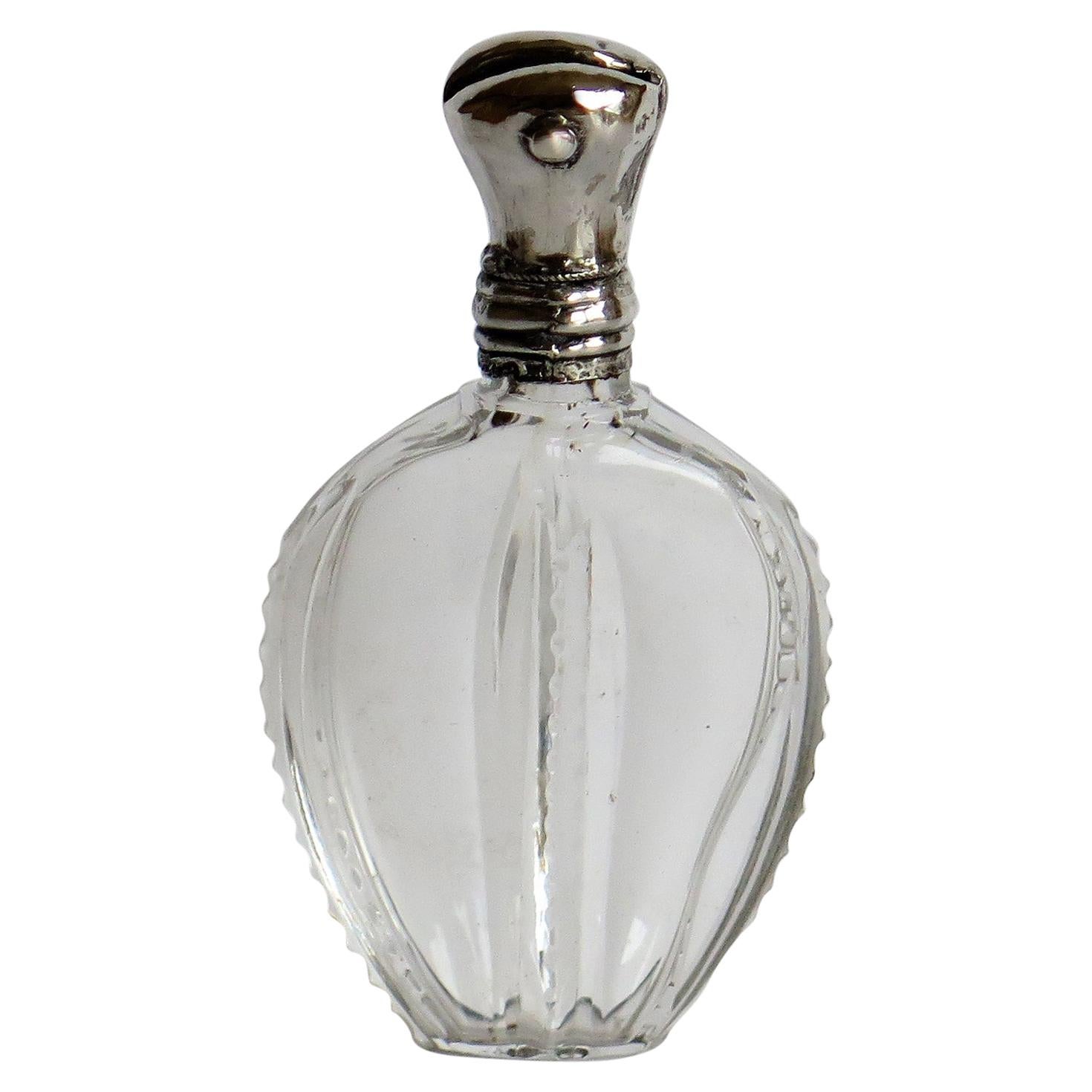 Cut Crystal Glass Perfume Bottle with Silver Top, French, Late 19th Century