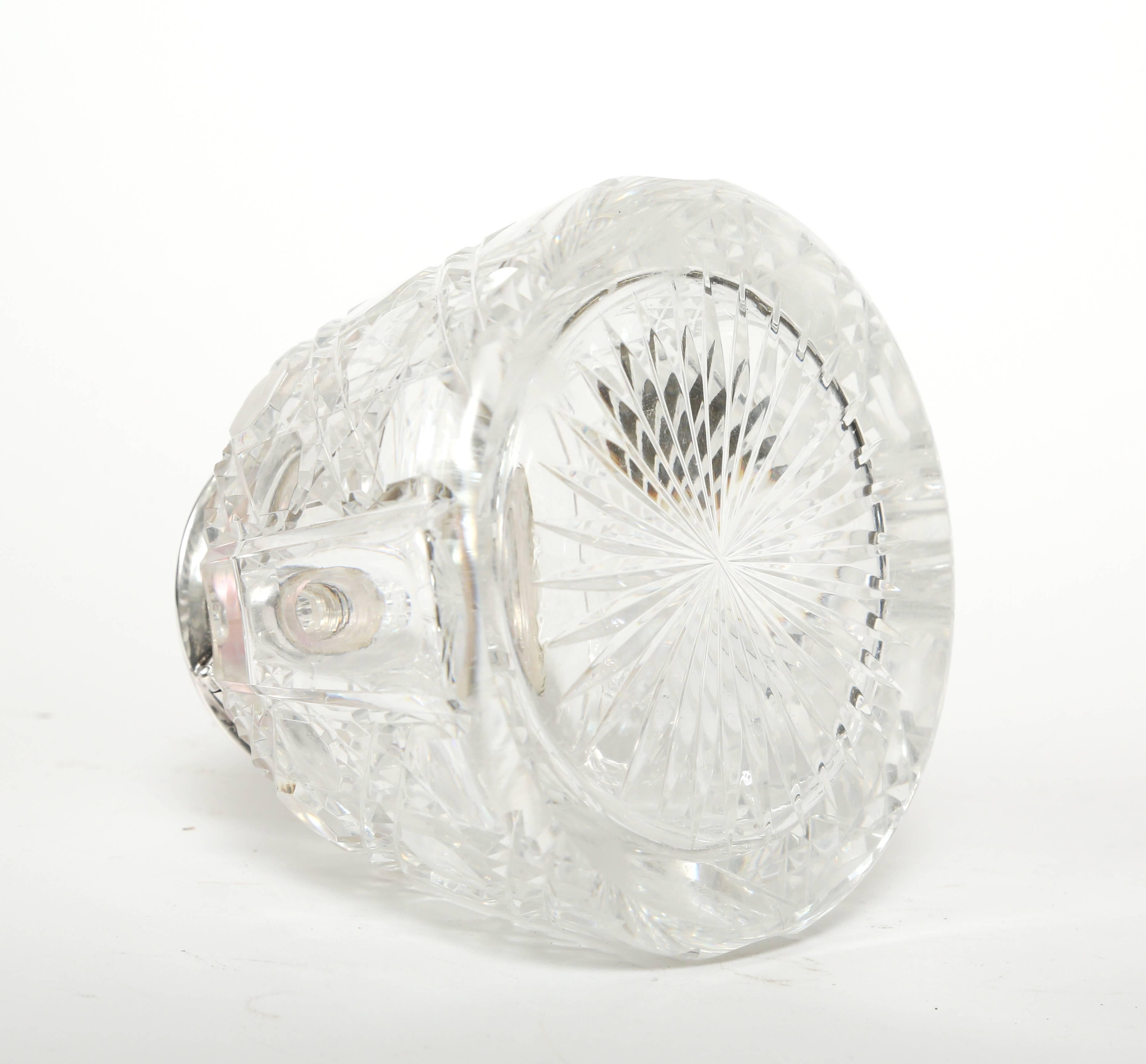 Cut Glass  Cut Crystal Inkwell with Sterling Silver Top
