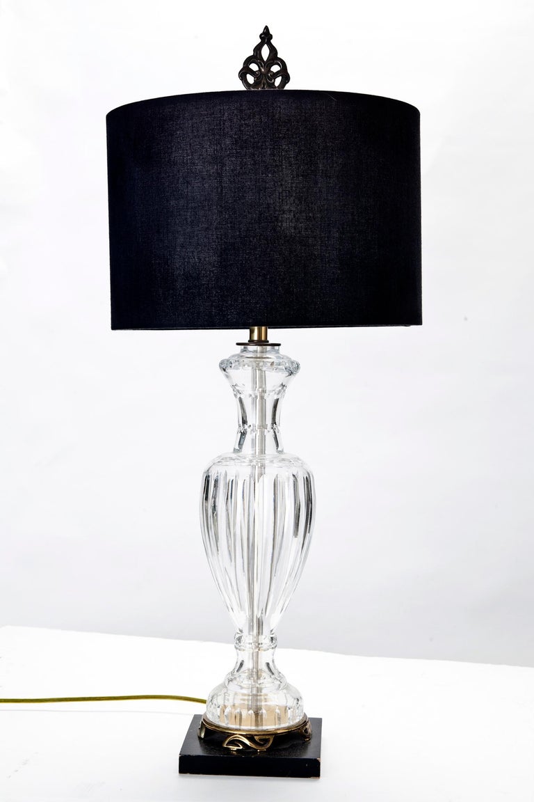 Cut Crystal Lamp / Linen Shade For Sale at 1stDibs