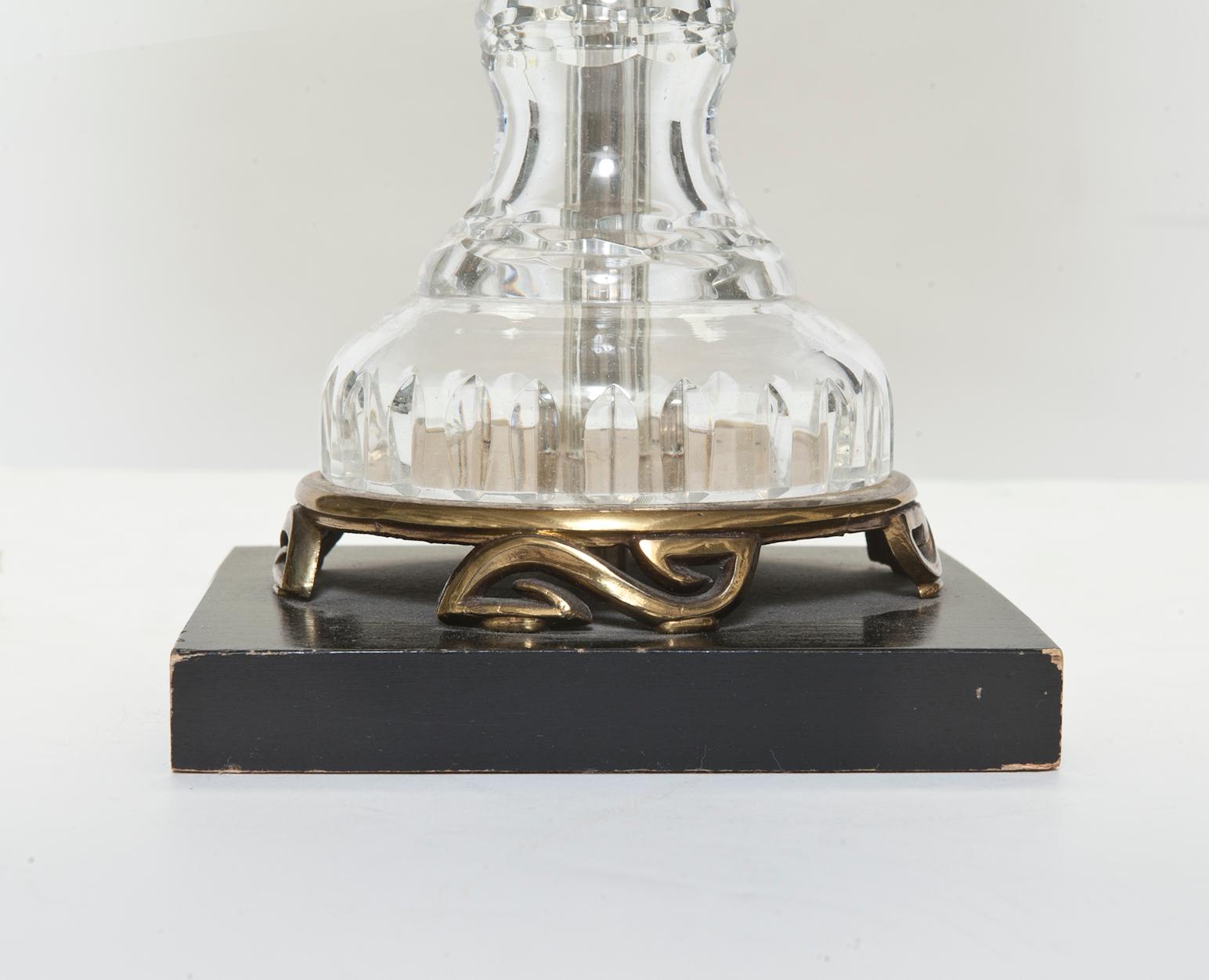 European Cut Crystal Lamp with Ebony & Brass Base For Sale